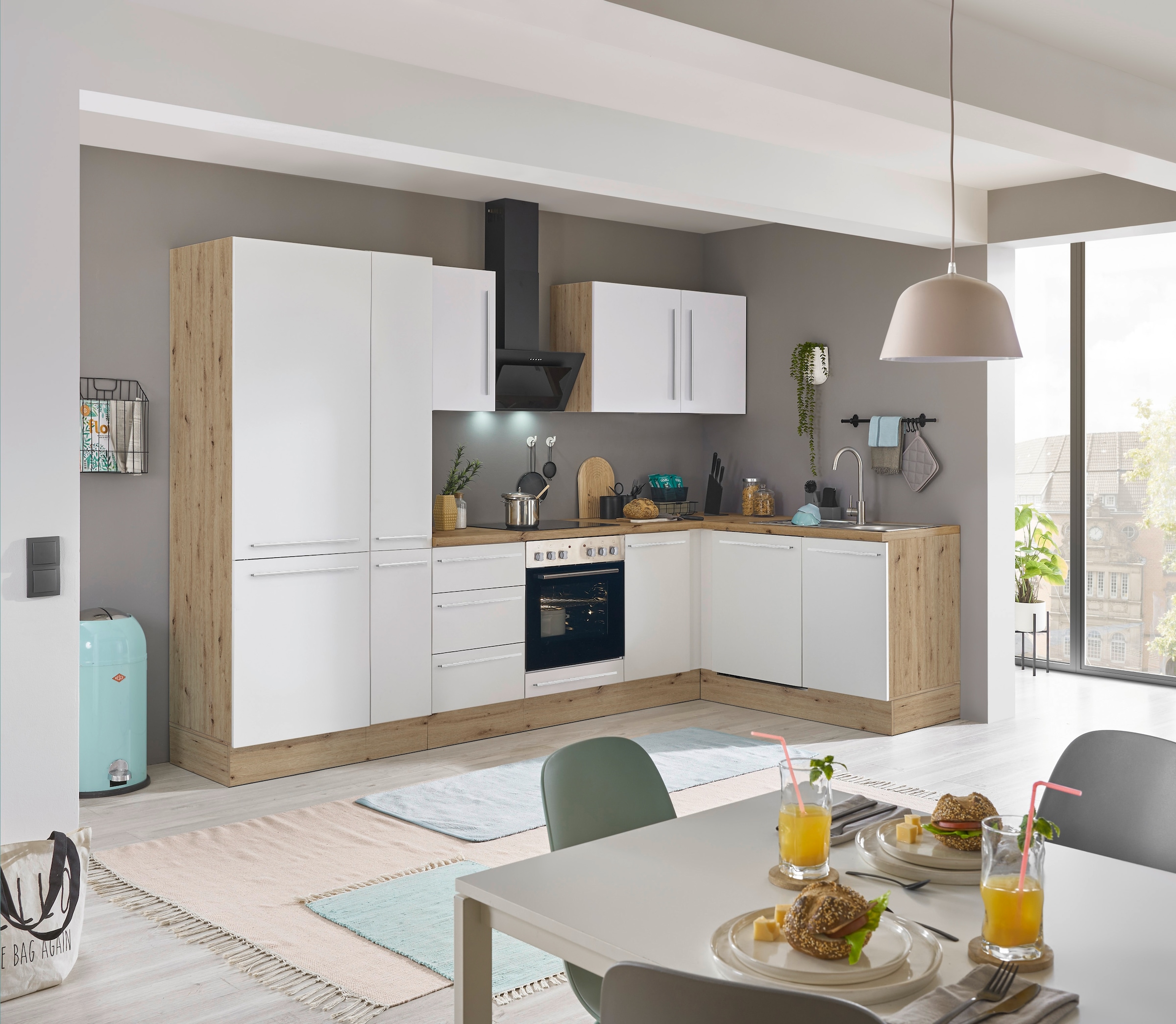 KOCHSTATION Winkelküche »Florida, Stellbreite 310x175 cm« wahlweise mit E-Geräten, mit Softclose für Türen und Schubkästen