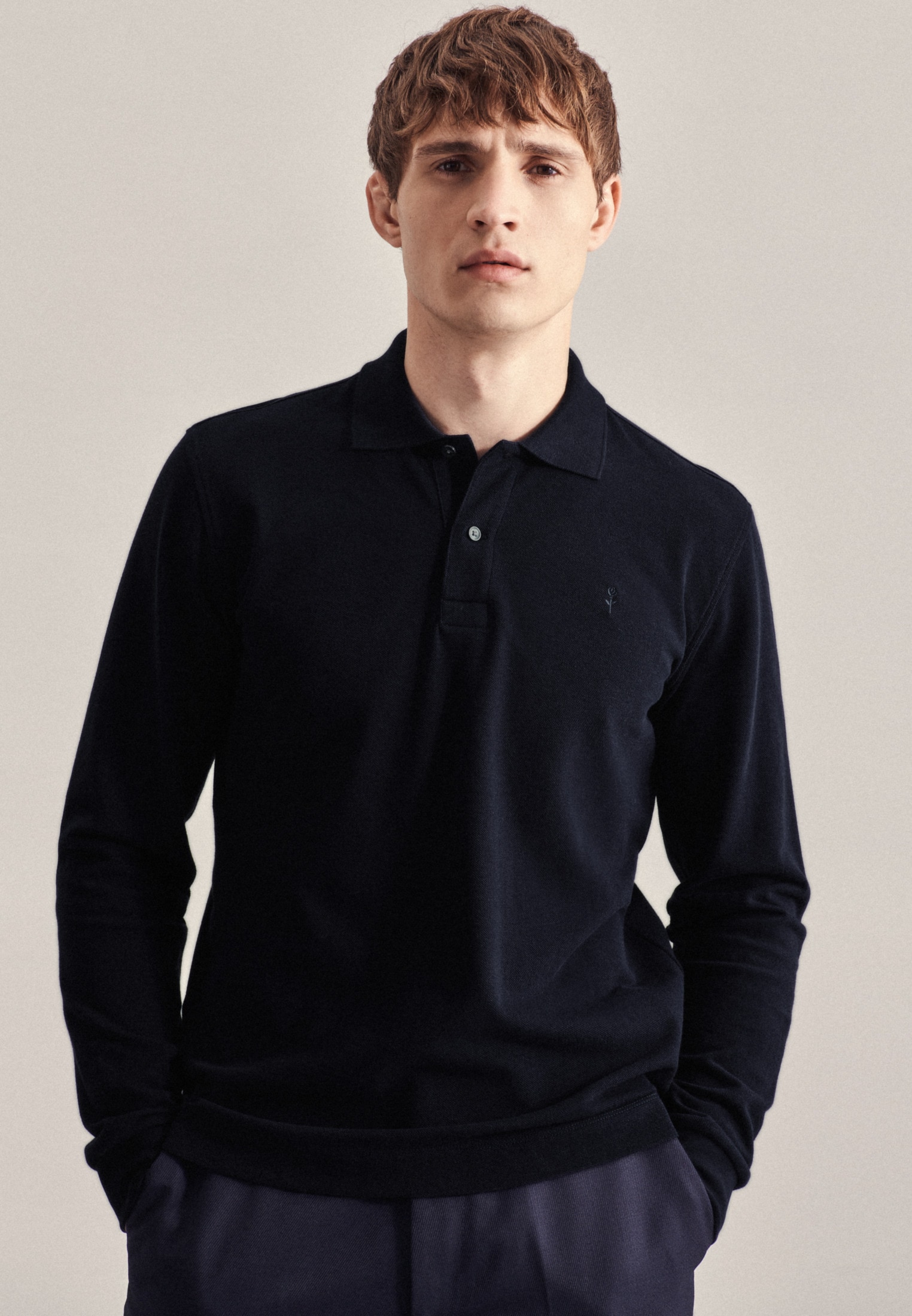 Poloshirt »Regular«, Langarm Kragen Uni