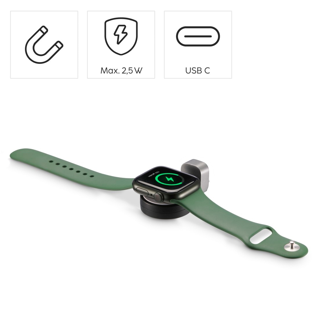 Hama USB-Ladegerät »Kabelloses Ladegerät für Apple Watch, mit USB-C Anschluss«, (1 St.), Wireless Charger, Magnetische Ausrichtung, Schnellladegerät