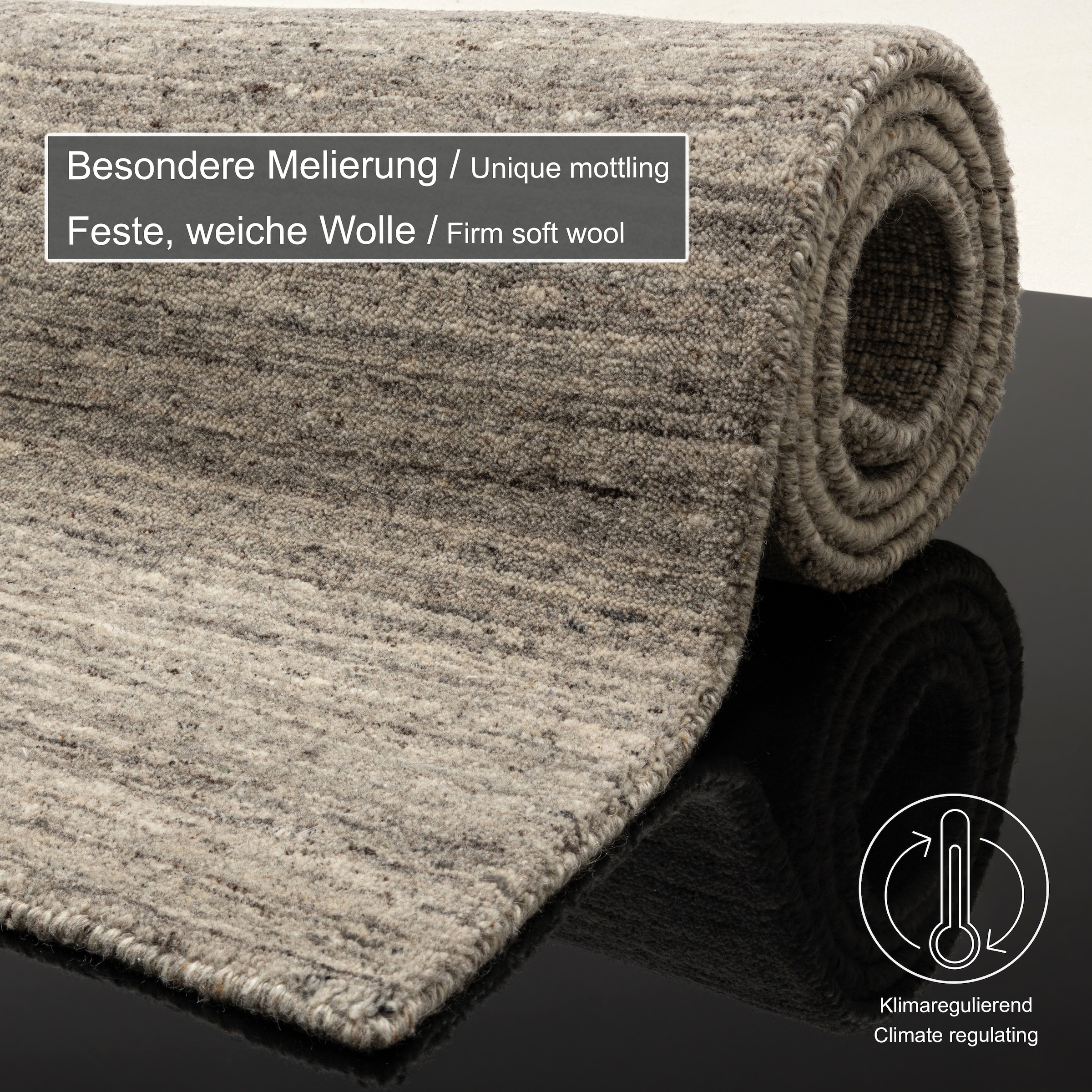 THEKO Wollteppich »Pure UNI« rechteckig 14 mm Höhe Handwebteppich, meliert, reine Wolle, handgewebt