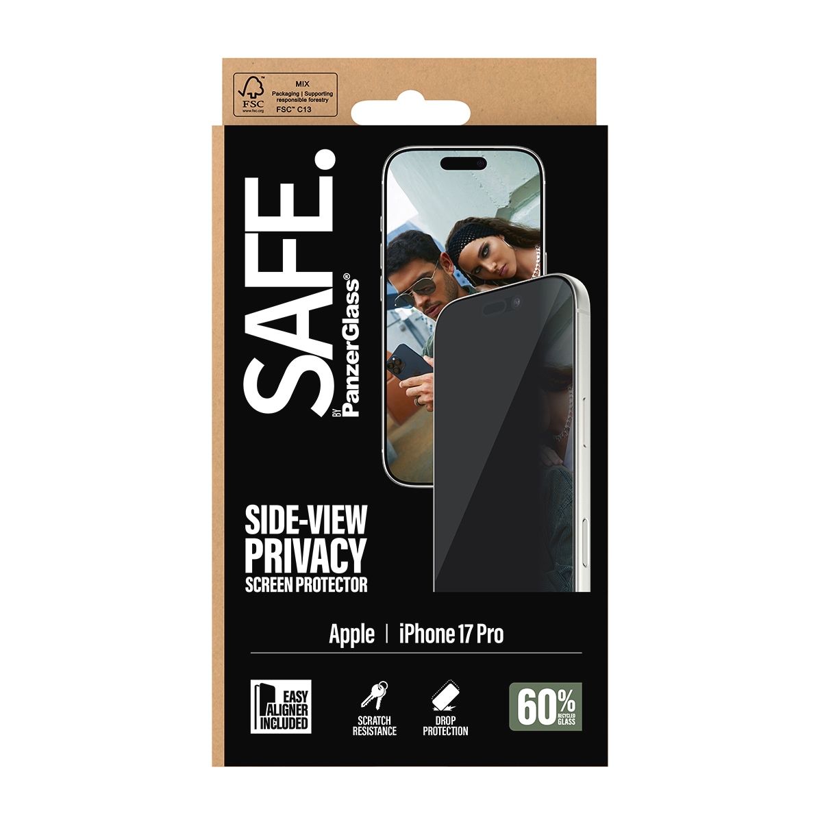SAFE by PanzerGlass Displayschutzglas »Side-View Privacy Screen Protector« für Apple iPhone 17 Pro Displayschutzfolie, Schutzfolie, Bildschirmschutz, kratz- & stoßfest