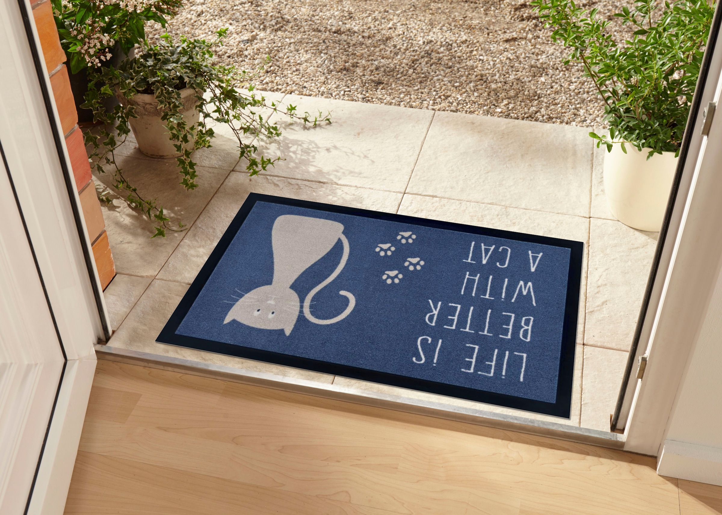 my home Fußmatte »Katze, Türmatte«, rechteckig, 5 mm Höhe, Rutschfest, Tiermotiv, Cat, mit Spruch, Robust, Pflegeleicht