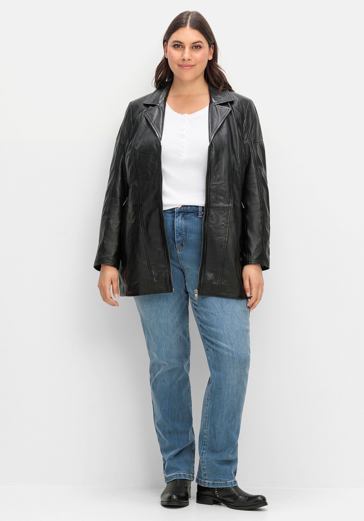 Sheego Lederjacke »Lederjacke aus Lammnappa, mit Reverskragen«