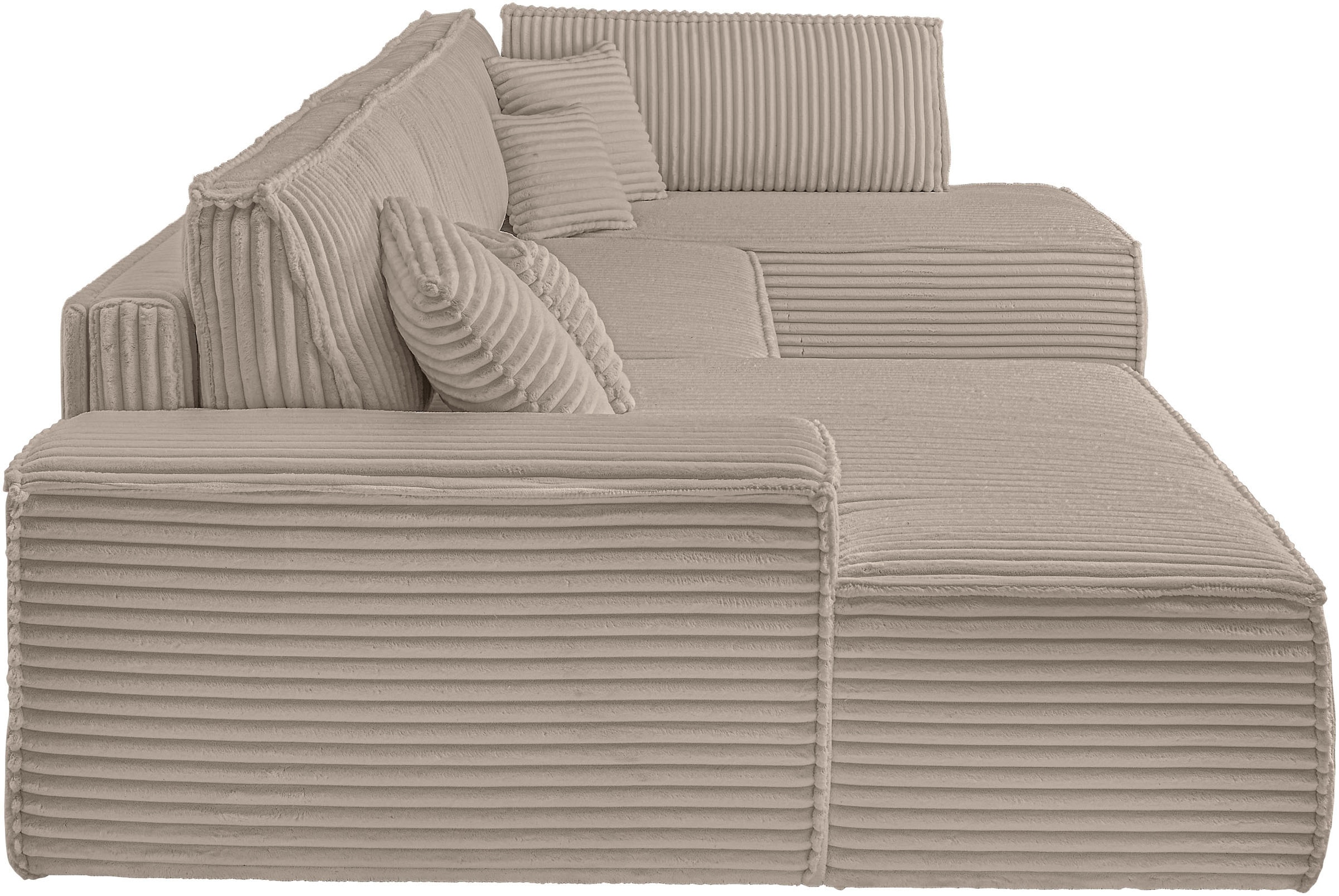 OTTO home Wohnlandschaft »FINNLEY  Cord U-Form XXL 329 cm - OTTO. Verlässliche Qualität.« Schlafsofa, Bettkasten, in Bouclé, Struktur fein und Mega Cord