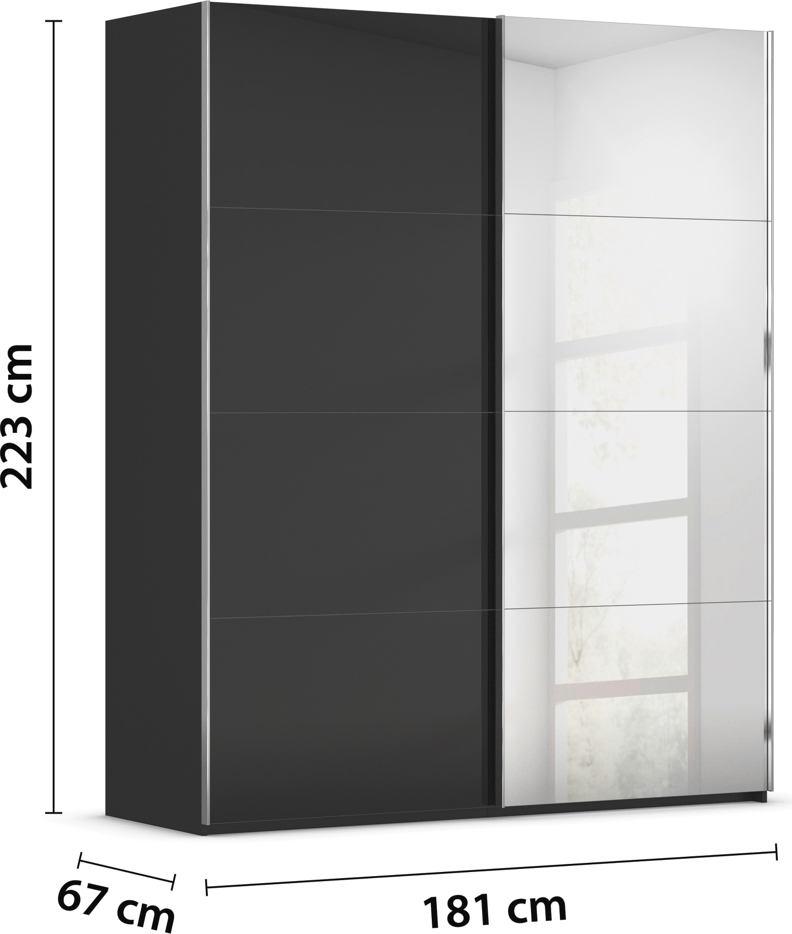 rauch Schwebetürenschrank »Kleiderschrank Schrank Garderobe Schlafzimmerschrank SCALE-FYRA« edle viergeteilte Türen Spiegel/Glas-Mix viele Farben MADE IN GERMANY