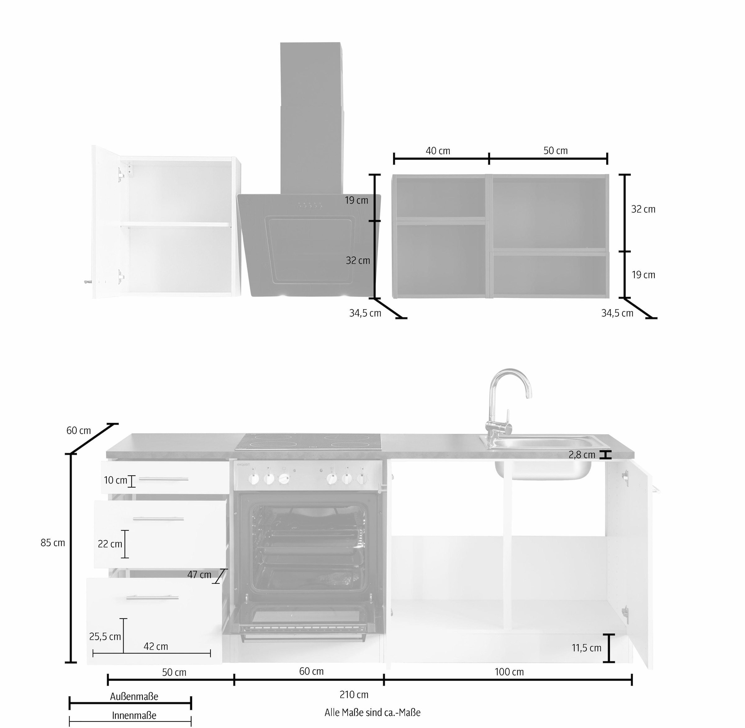 OPTIFIT Küchenzeile »Mini«, ohne E-Geräte, Breite 210 cm