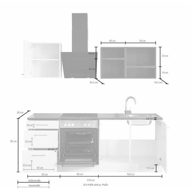 OPTIFIT Küchenzeile »Mini«, ohne E-Geräte, Breite 210 cm auf Rechnung  kaufen