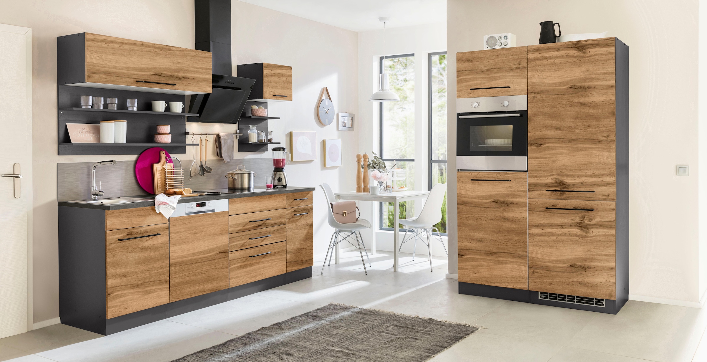 KOCHSTATION Küchenzeile »KS-Tulsa« mit E-Geräten, Breite 330 cm, schwarze Metallgriffe, MDF Fronten
