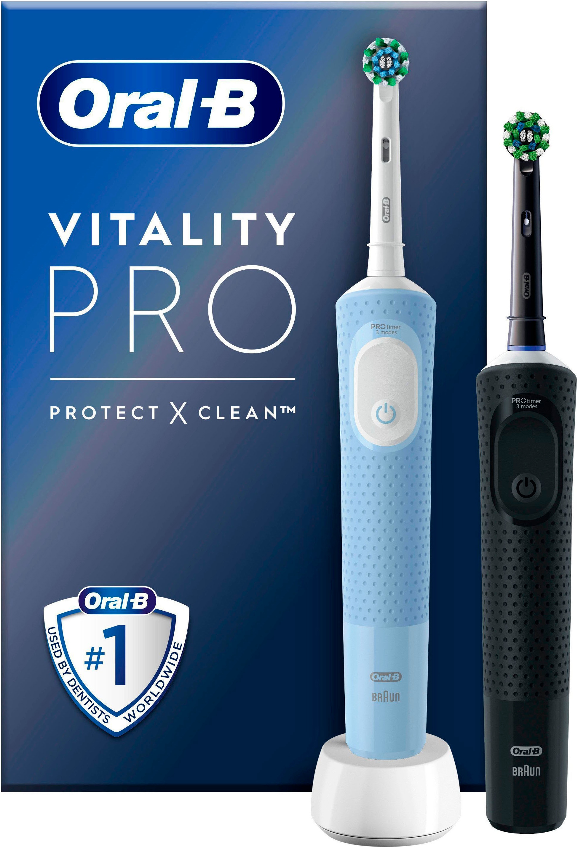 Oral-B Elektrische Zahnbürste »Vitality Pro Doppelpack«, 2 St. Aufsteckbürsten, Indikator-Borsten