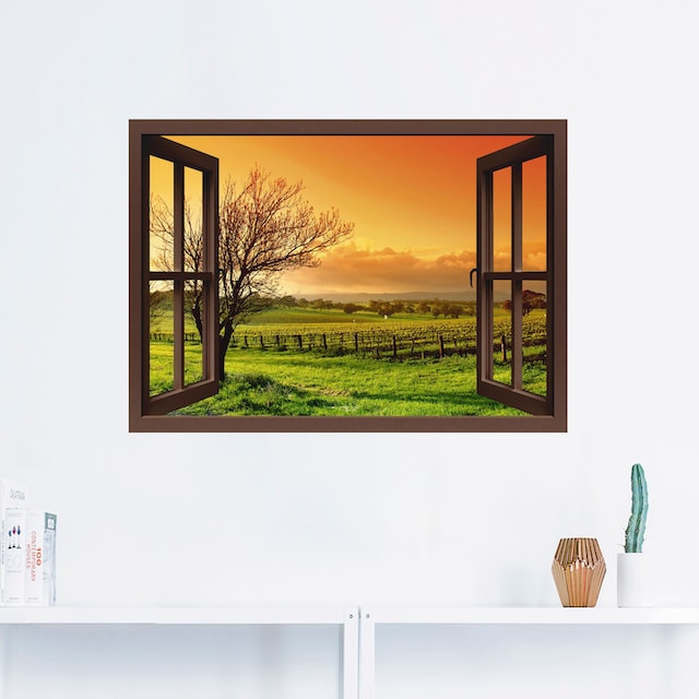 Artland Wandbild »Fensterblick - Landschaft mit Weinbergen«, Fensterblick, (1  St.), als Leinwandbild, Wandaufkleber oder Poster in versch. Größen auf  Raten bestellen