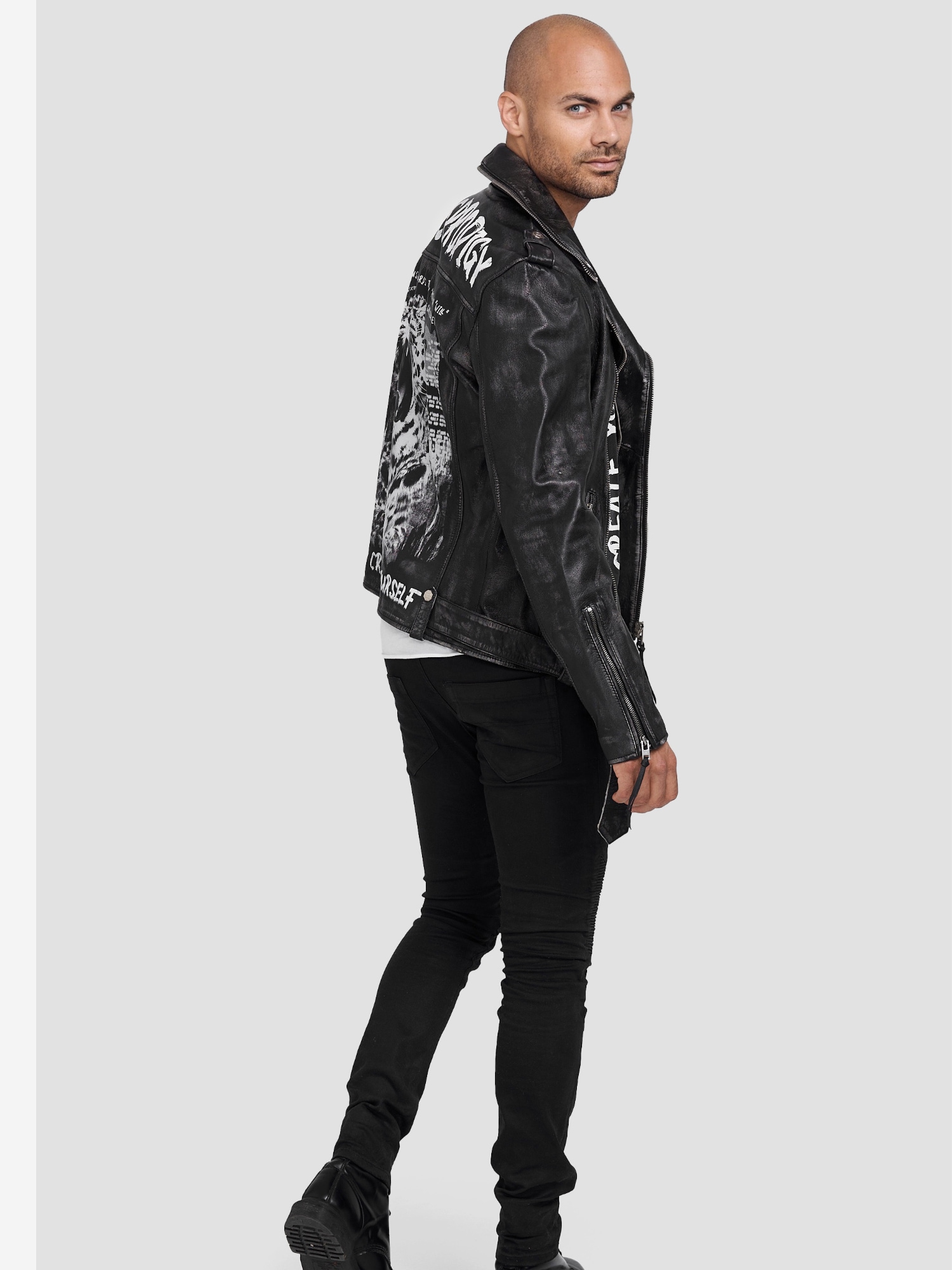trueprodigy Lederjacke »Russell mit Nieten, Print und Waschung« ohne Kapuze