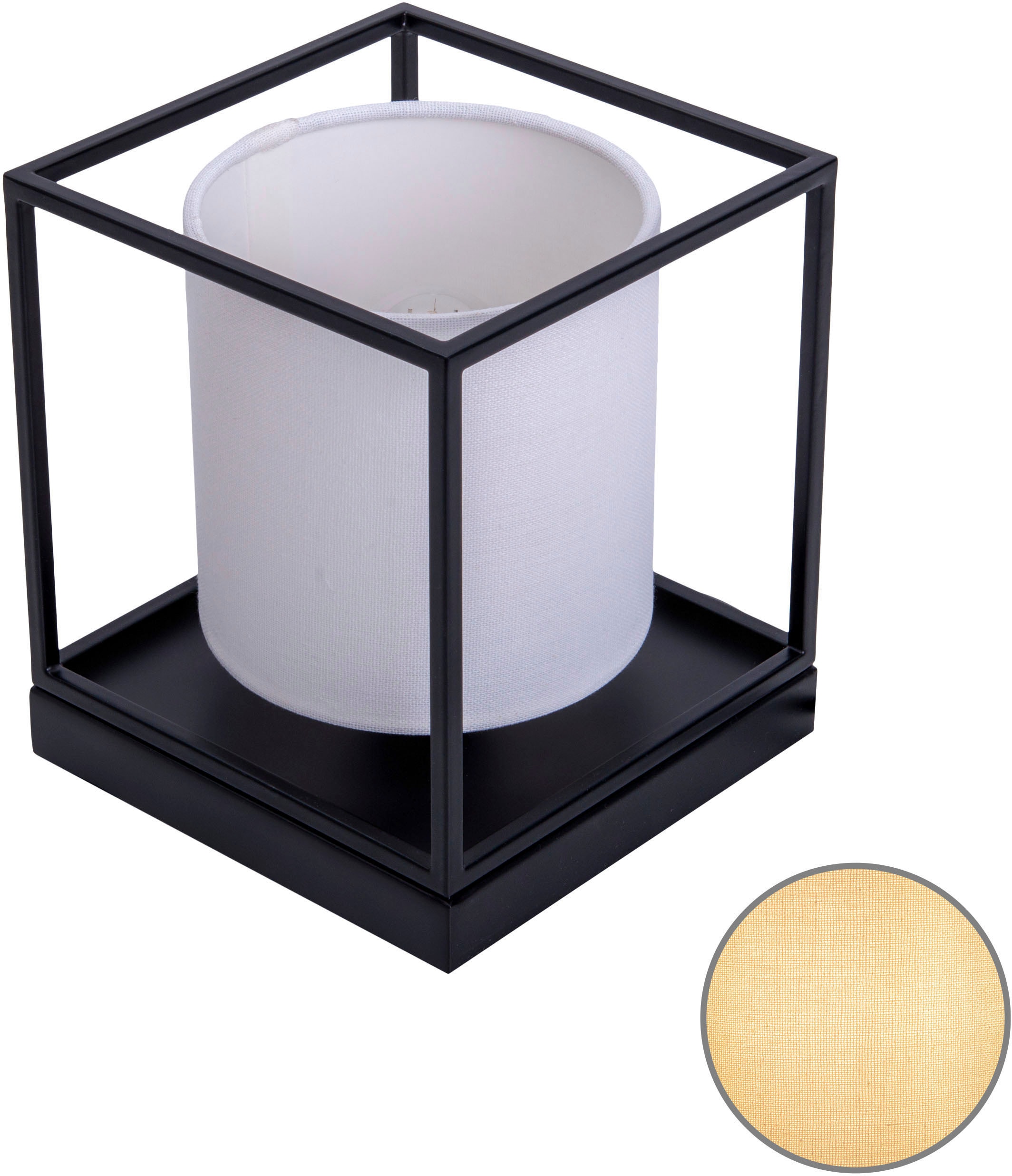 näve Tischleuchte »Beta« E14 1 Stk. Würfelform, Metall schwarz, Textilschirm weiß, Kippschalter, 1x E14