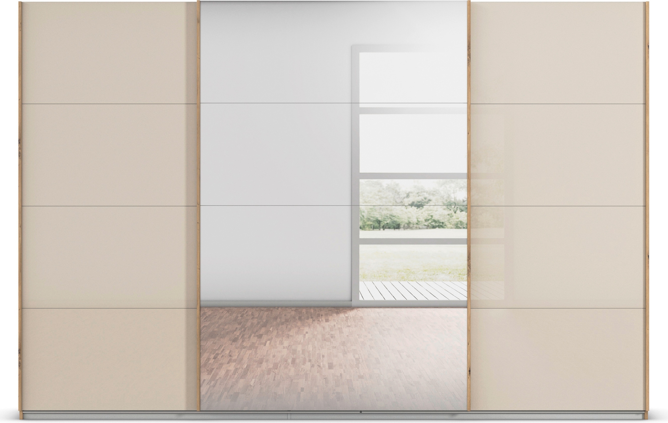 rauch Schwebetürenschrank »Kleiderschrank Kleiderschränke Schrank Garderobe AGORDO mit Glasfront«, durchdachte Innenausstattung, in 4 Breiten und 2 Höhen MADE IN GERMANY
