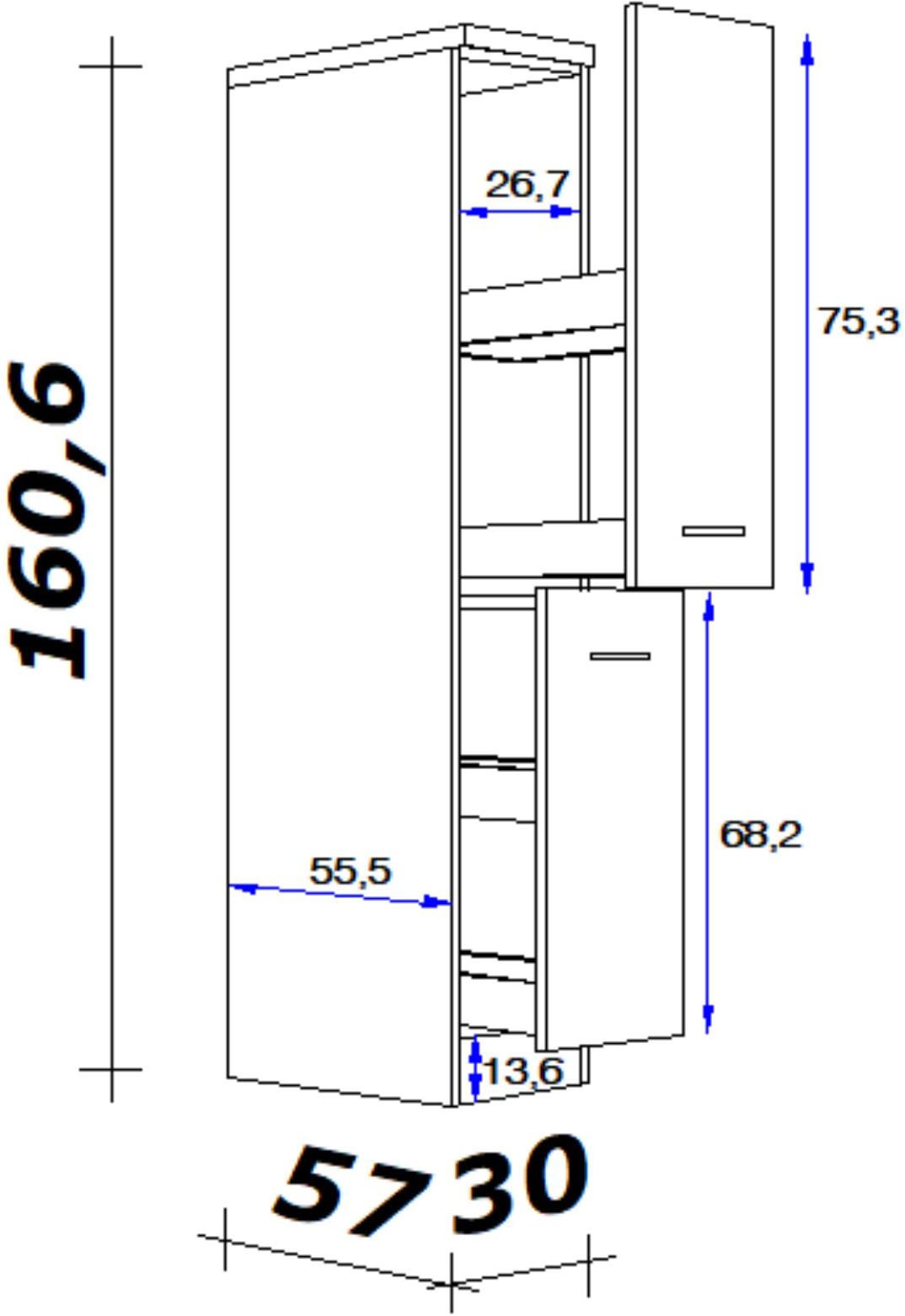 Flex-Well Apothekerschrank »Lund«, (B x H x T) 30 x 161 x 57 in Highboardhöhe