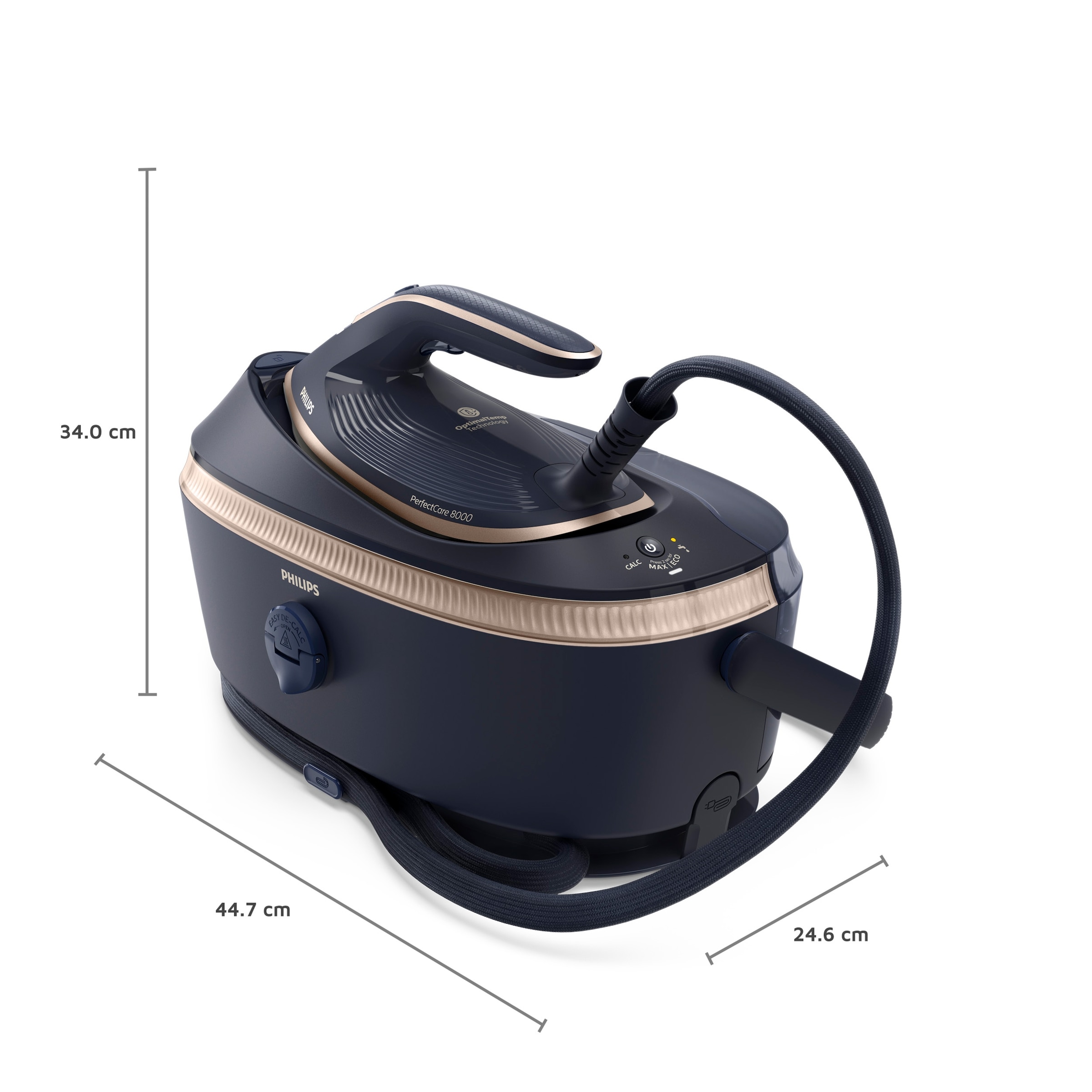 Philips Dampfbügelstation »PerfectCare 8000 Series PSG8300/20, Dunkelblau/Gold« 1,4 ml Wassertank 3.120 Watt, OptimalTemp & TurboPower-Dampfmotor, 850 gr Dampfstoß
