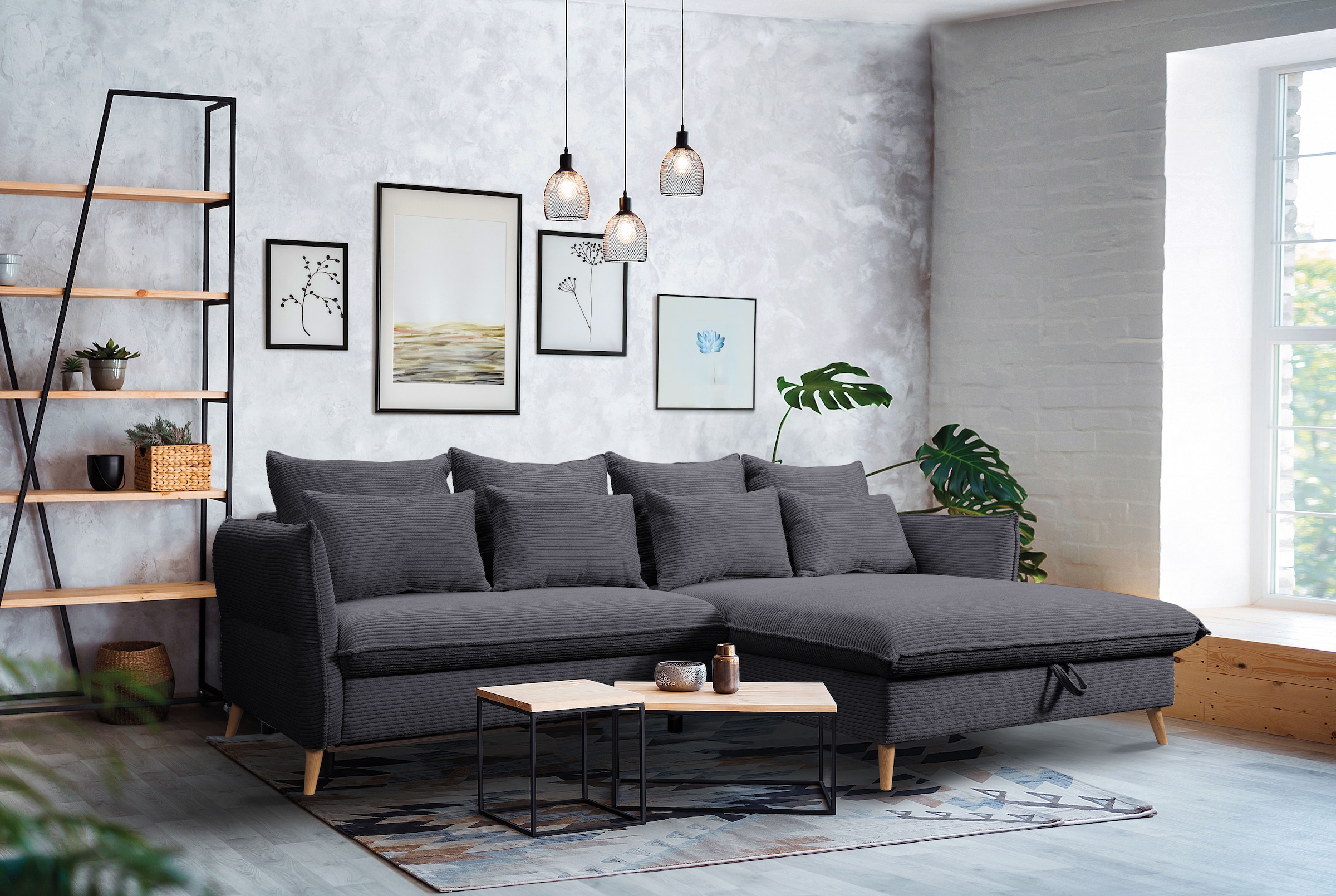 exxpo - sofa fashion Ecksofa »WALPY«, L-Form, wahlweise mit Bettfunktion und Bettkasten, in Cord