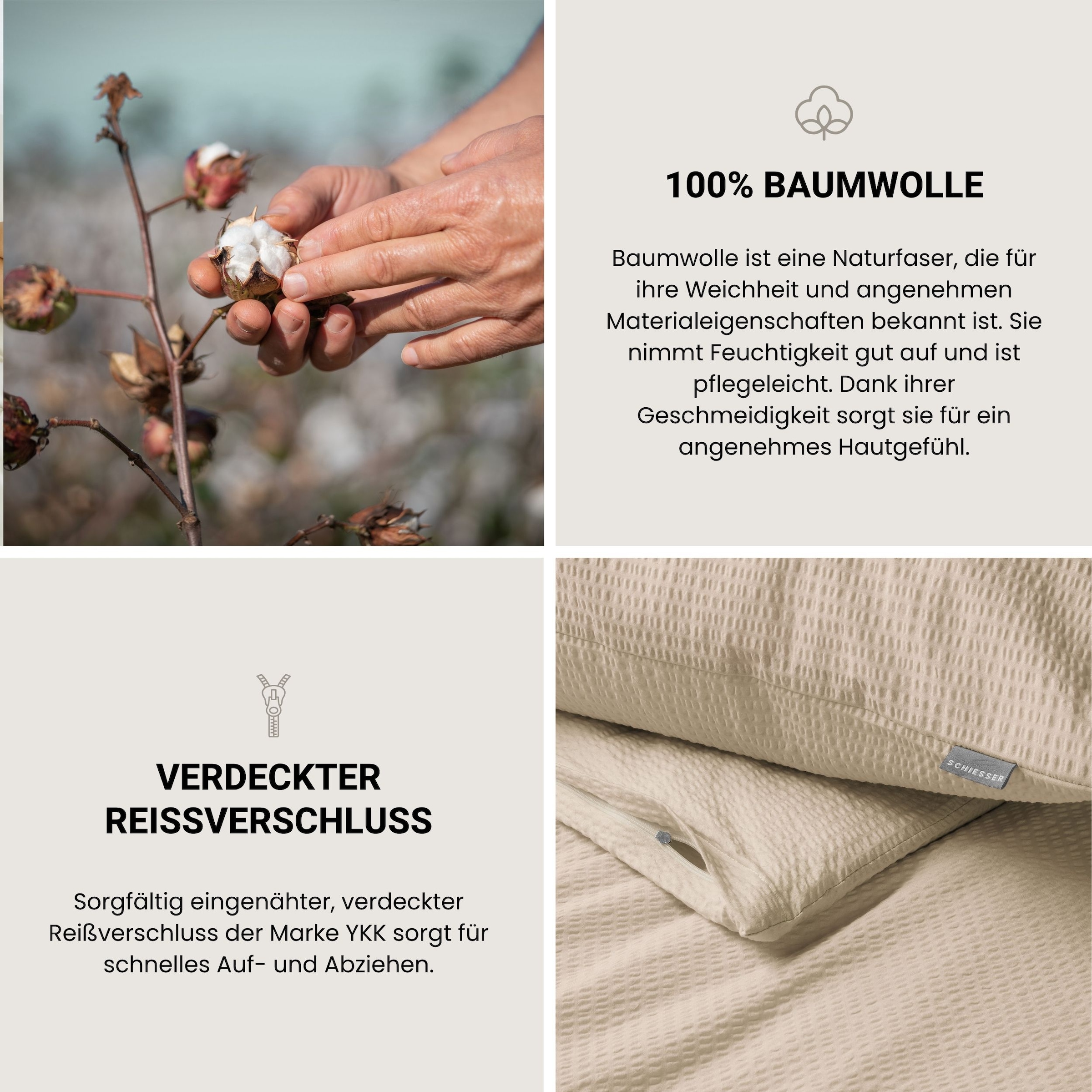 Schiesser Bettwäsche »Laura aus Baumwoll-Seersucker in zarten Farbtönen« 2 Stk. OEKO-TEX® MADE IN GREEN