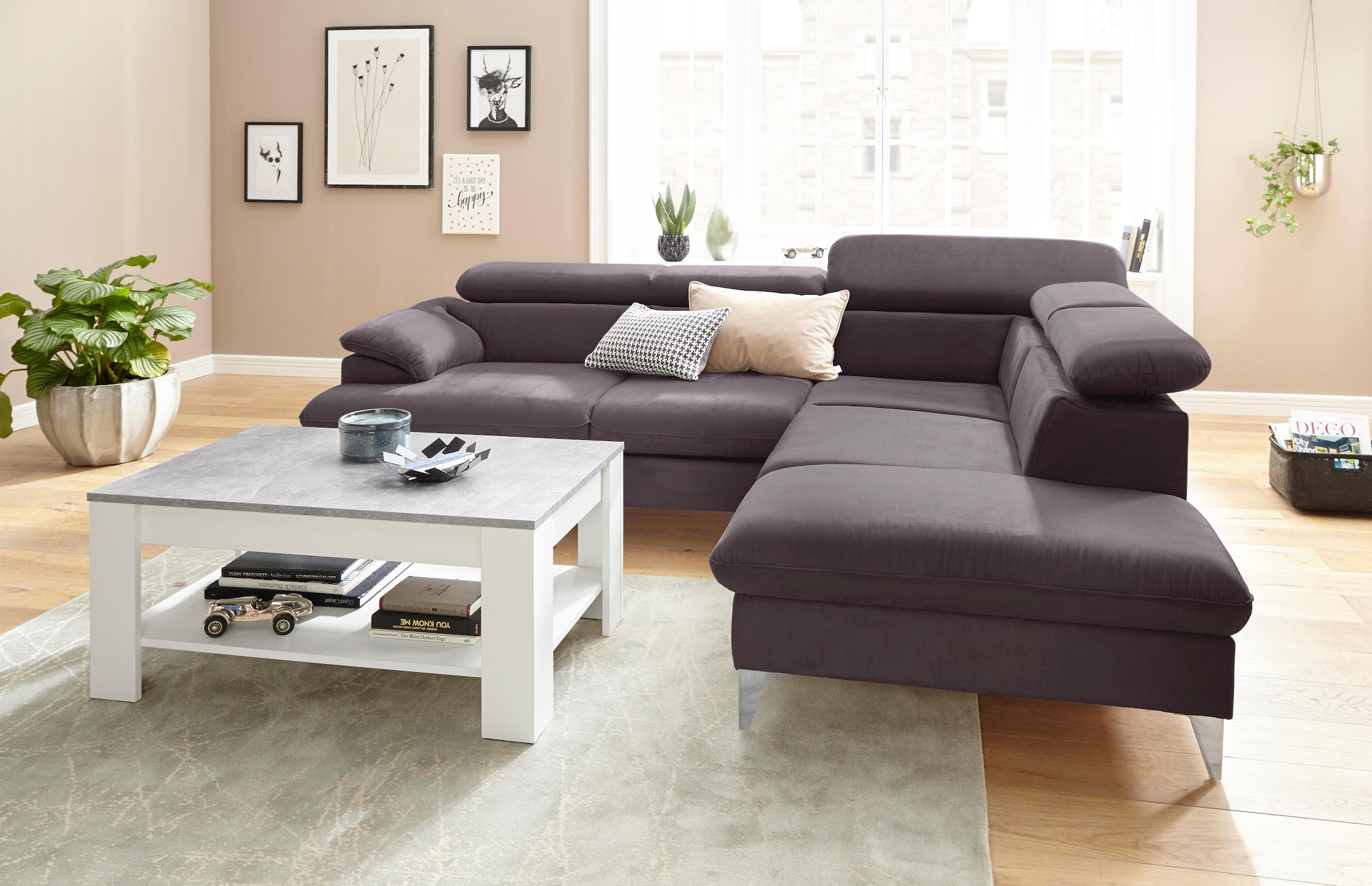 COTTA Polstergarnitur »Caluso L-Form«, Set bestehend aus: Ecksofa mit Kopfteilverstellung & Hocker