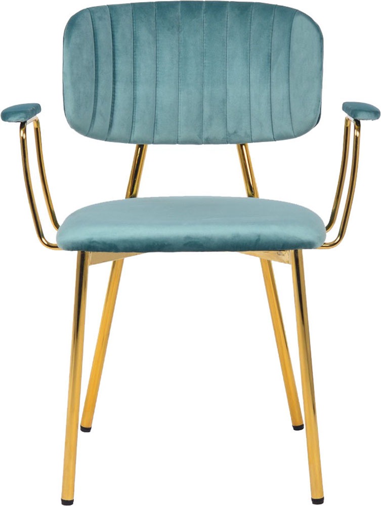 Kayoom Polsterstuhl »Stuhl Giselle 225 2er-Set, Gestell aus Edelstahl«, (Set), 2 St., mit Armlehnen, goldenes Gestell aus Edelstahl, Samtbezug, Ziernähte