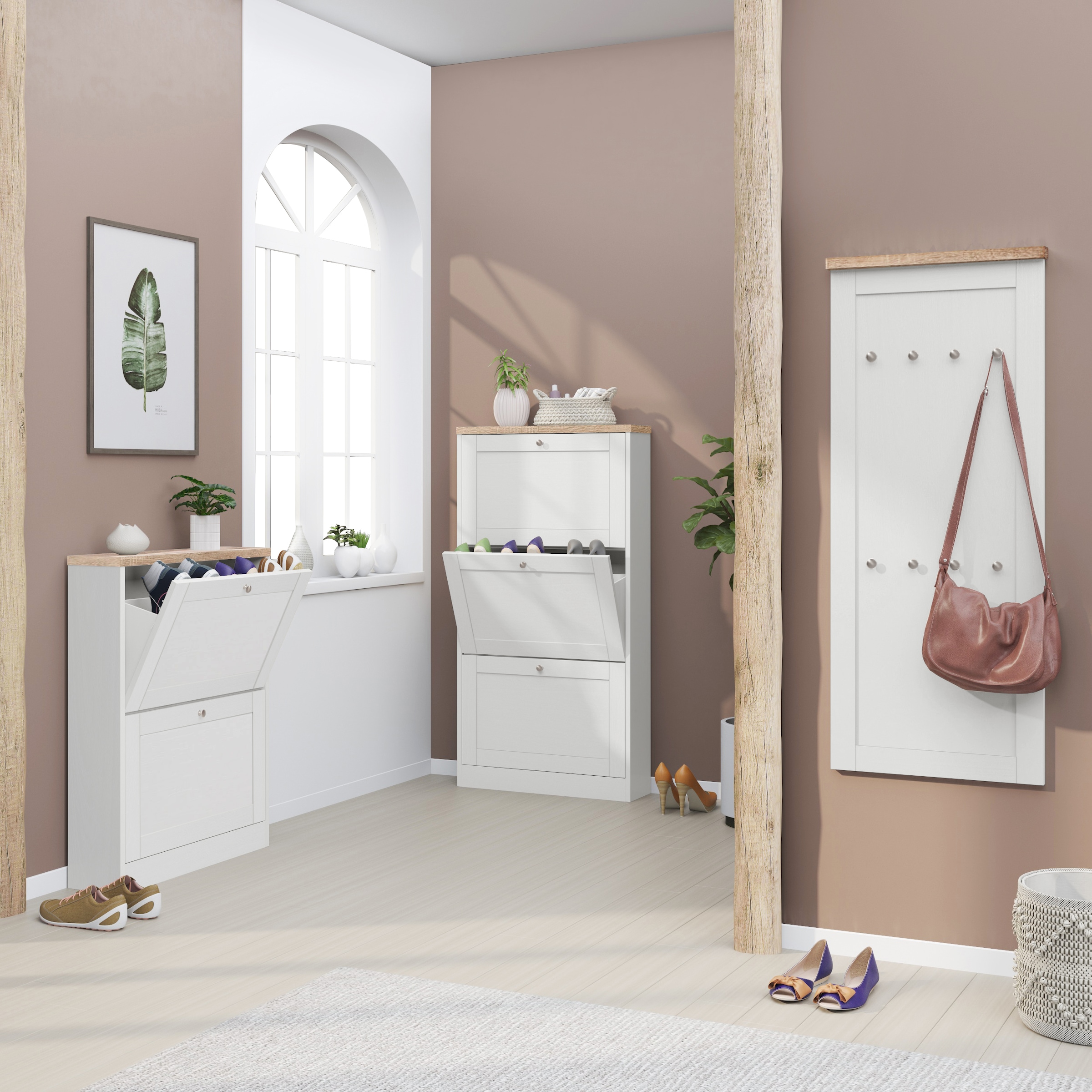 OTTO home Schuhschrank »Heide« Breite 70 cm, mit 3 Klappen und Facettenfront, Höhe ca. 130 cm