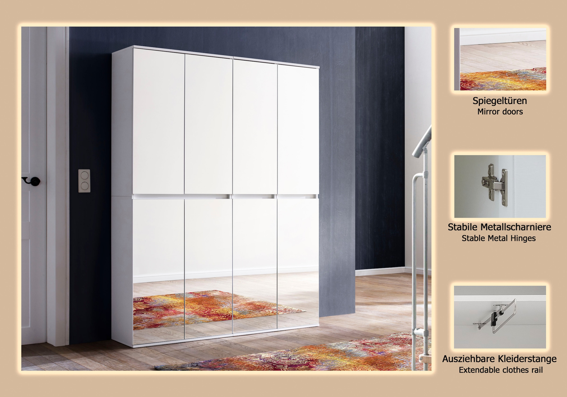 INOSIGN Garderoben-Set »Malcesine« 2 Mehrzweckschränke mit Spiegelglasfronten - (B/T/H) 148/34/191 cm