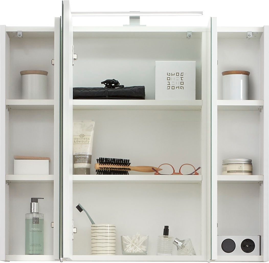 Saphir Badmöbel-Set »Quickset 5-teilig, Keramik-Waschtisch und LED-Spiegelschrank«, (7 St.), Midischrank, Unterschrank, Hängeschrank, inkl. Türdämpfer, 7 Türen