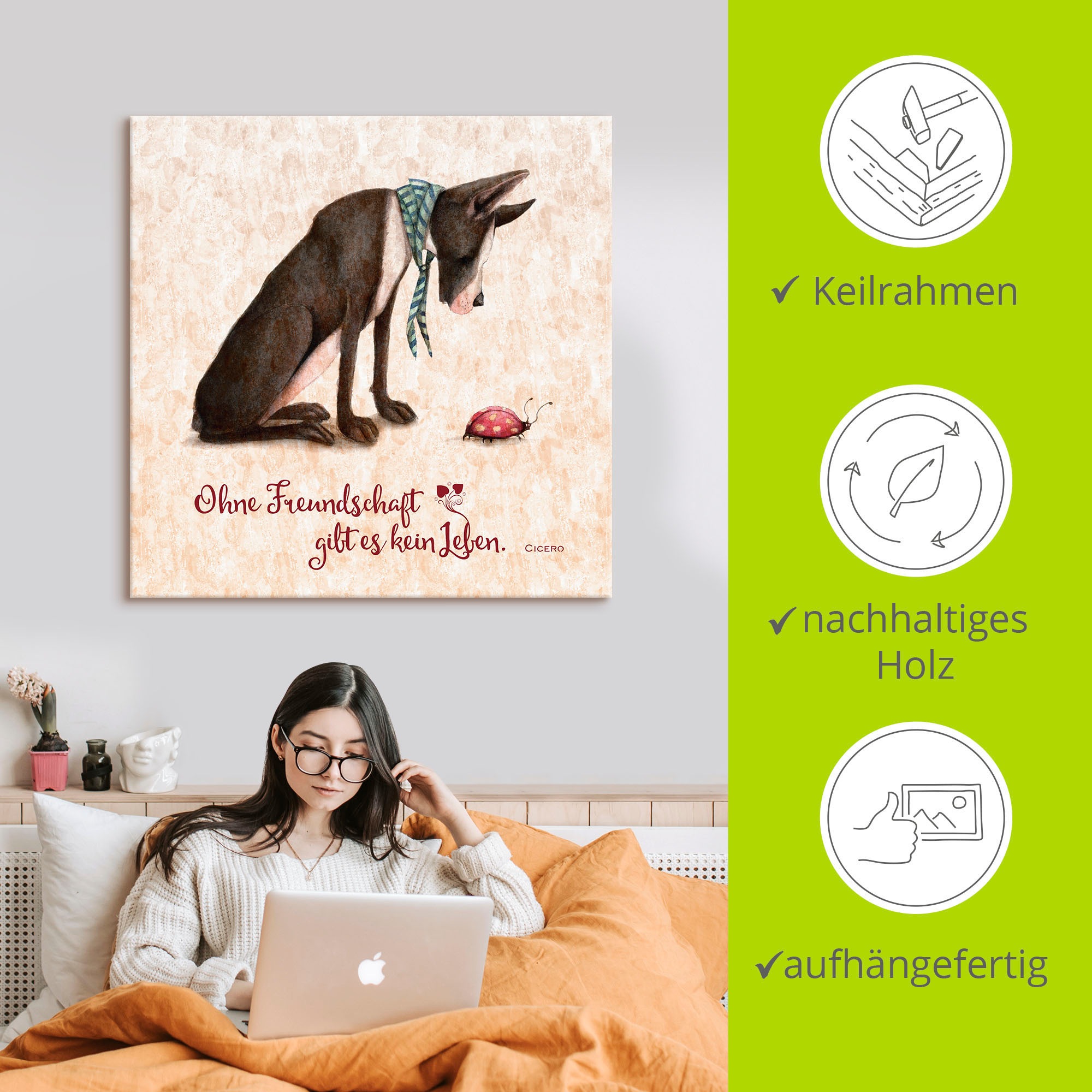 Artland Wandbild »Lebensweisheit Freundschaft«, Tiere, (1 St.), als Alubild, Outdoorbild, Leinwandbild, Poster in verschied. Größen