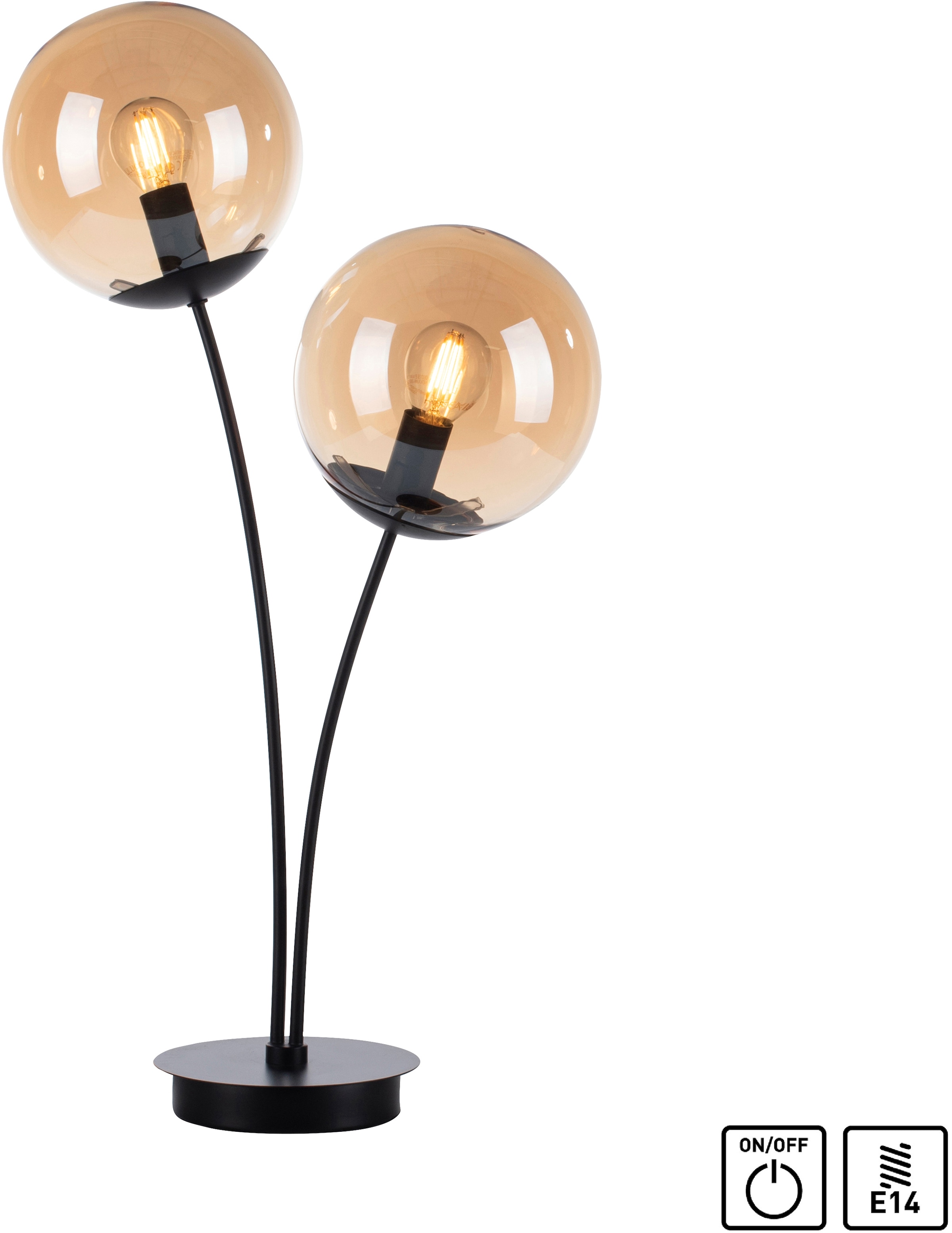 XXL »Nymölla«, Garantie amberfarbigen Oberfläche großen lackiert | 2 mit schwarz Tischleuchte online 3 Jahren kaufen flammig-flammig, Glaskörpern, andas mit