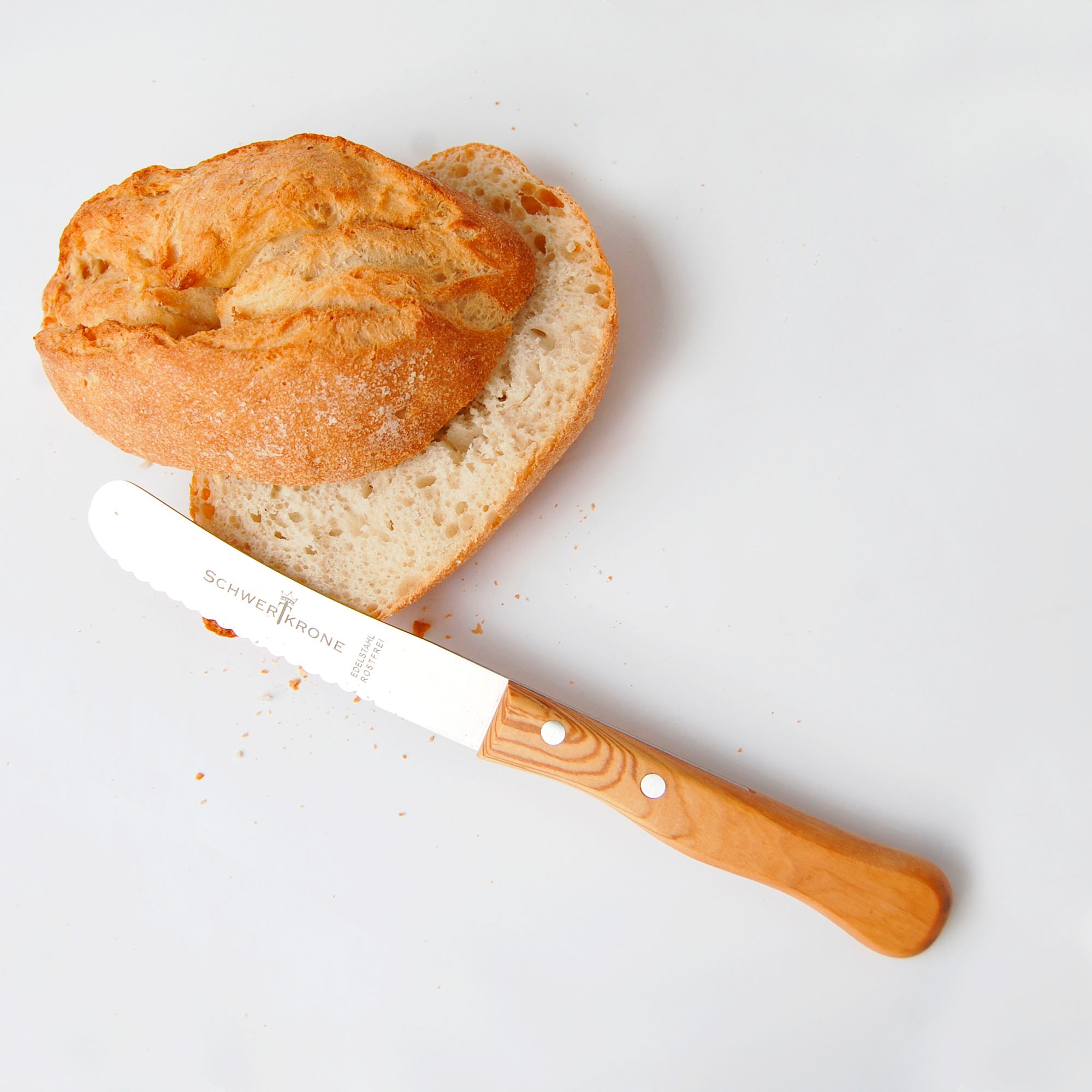 Olivenholz-erleben Brötchenmesser »mit Edelstahlklinge und Olivenholzgriff«, (1 tlg.), Wellenschliff, rostfreie Edelstahlklinge, Olivenholzgriff