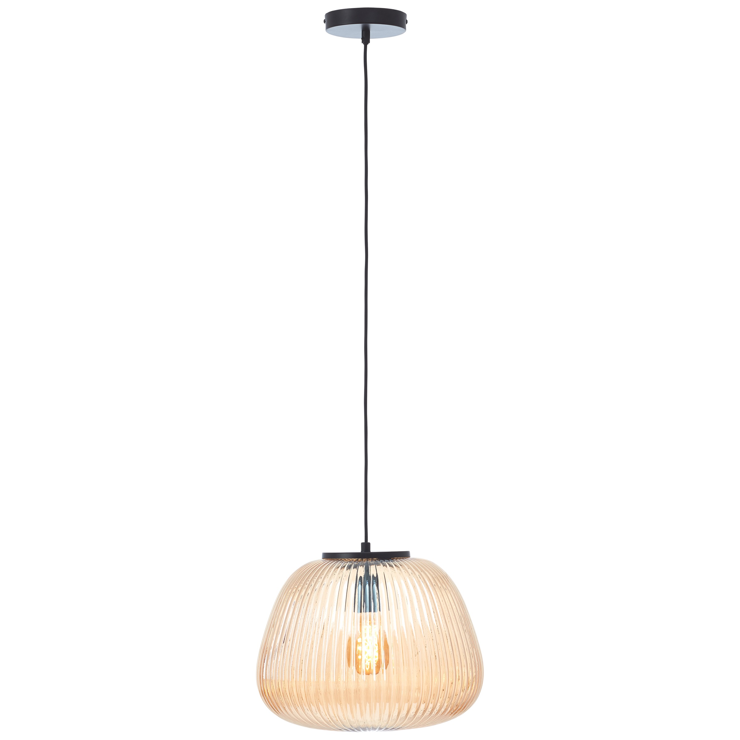 Brilliant Pendelleuchte »Kaizen«, 1 flammig, Leuchtmittel E27 | ohne Leuchtmittel, Riffelglas, D 35 cm, E27, kürzbar, Amber-Bernsteinfarben