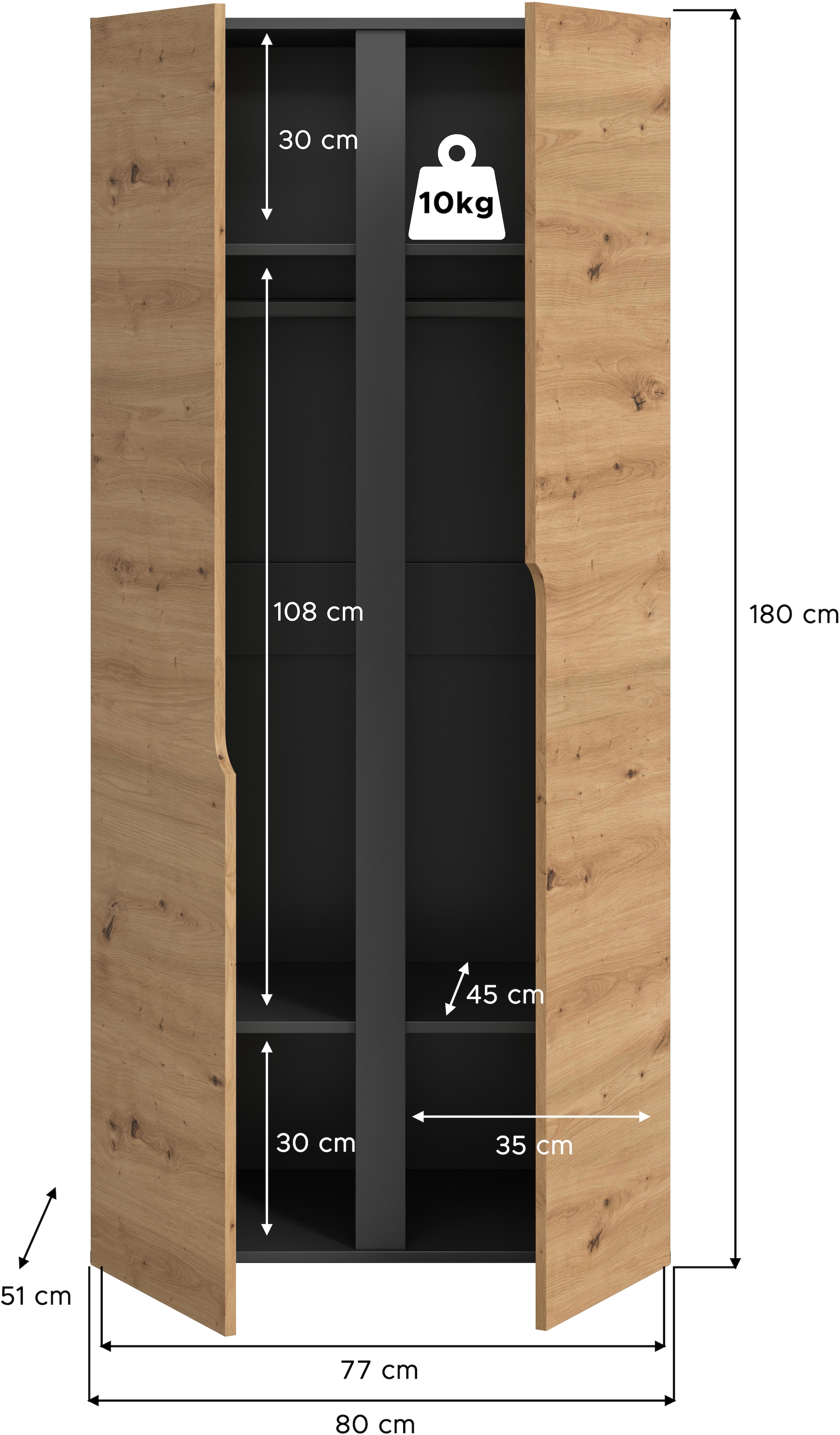 Home affaire Kleiderschrank »BJÖRNEBORG, TOPSELLER!, Schlafzimmerschrank, Garderobe, Schrank« inklusive Wechselblende in anthrazit und Artisan Eiche Nachbildung,  Breite 80cm, Kleiderstange, 2 Böden