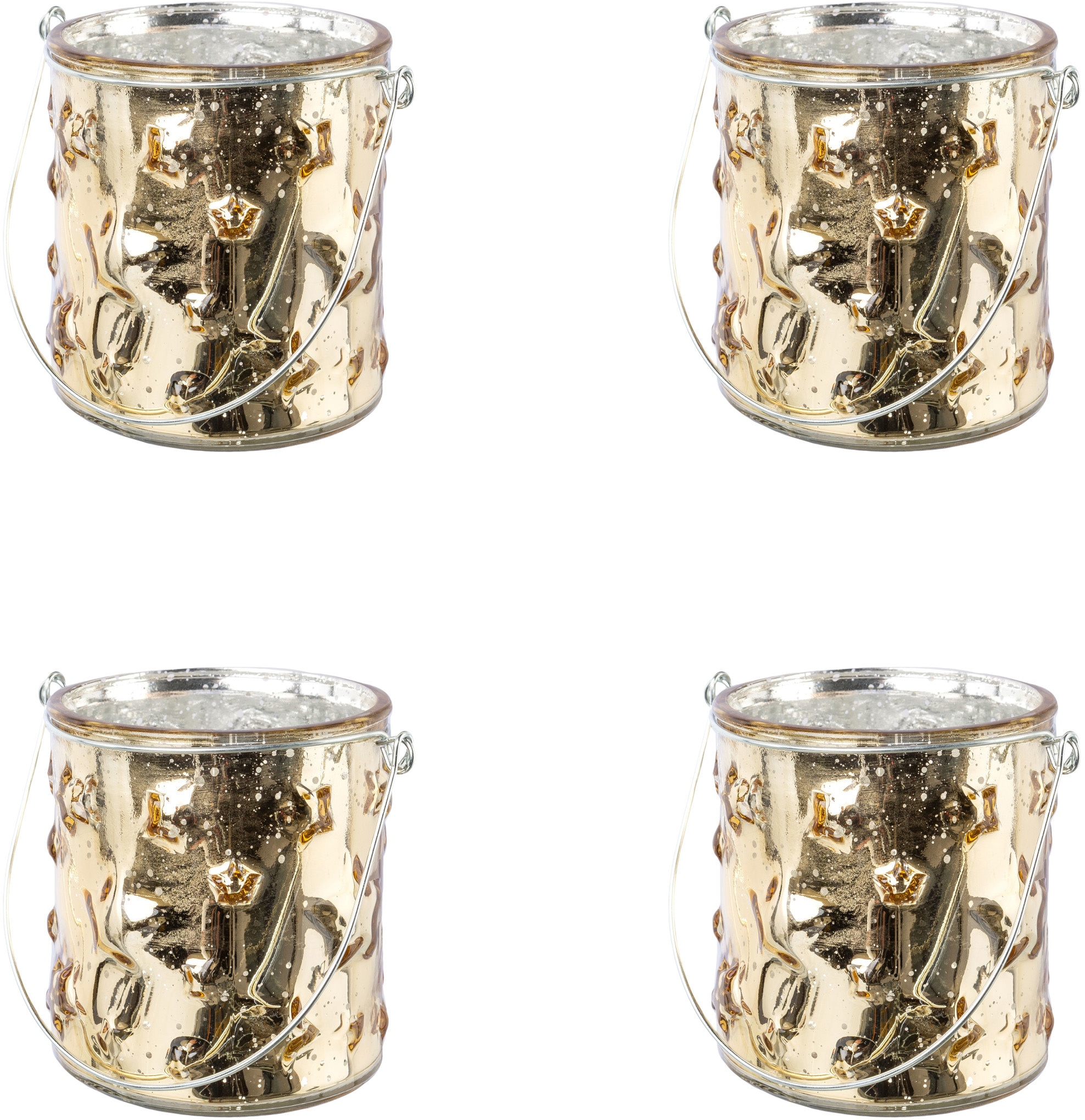 Creativ deco Windlicht »Weihnachtsdeko«, (4 St.), Glas mit Stern-Struktur