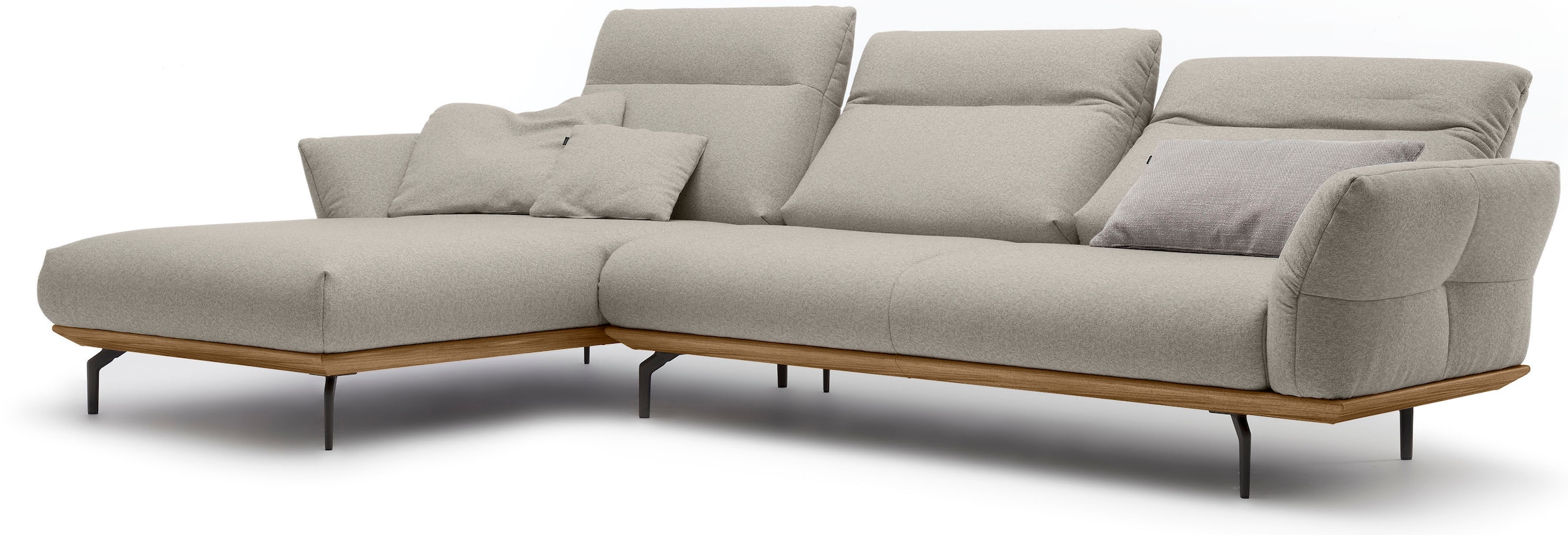 Creation BY ROLF BENZ Ecksofa »CR.460« Sockel in Nussbaum, Winkelfüße in Umbragrau, Breite 318 cm