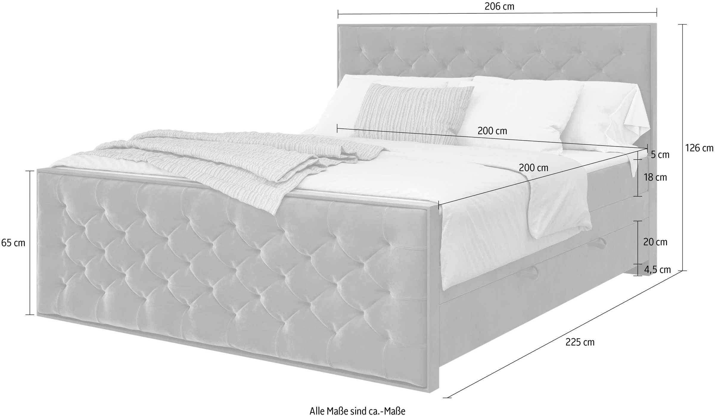 FORTE Boxspringbett »Lanciano Max inkl. zwei Bettkästen und Kaltschaum Topper«, und einer 7-Zonen-Tonnentaschenfederkernmatratze H2/H3
