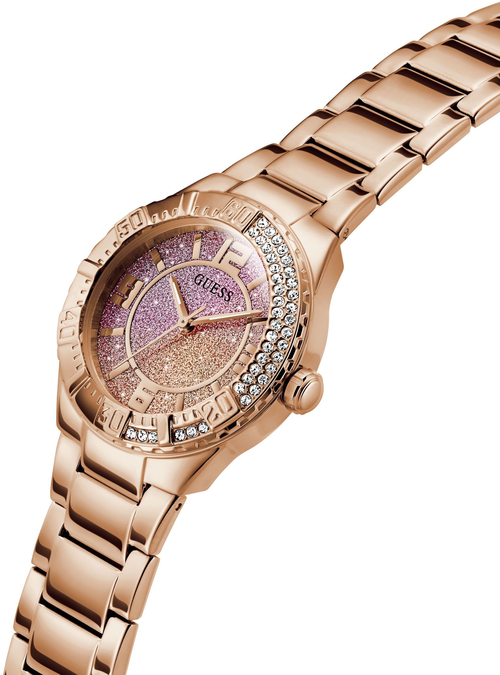 Guess Quarzuhr »SANGRIA« Armbanduhr, Damenuhr, Edelstahlarmband