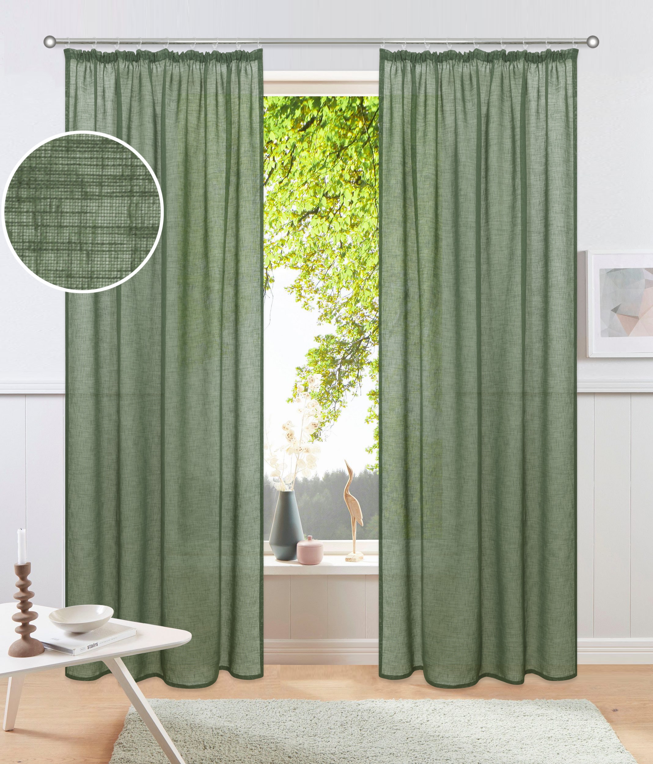 OTTO home Gardine »Fiete« Kräuselband 1 Stk. tlg. Leinen Optik, Sichtschutz, halbtransparent, einfarbig, Leinenoptik