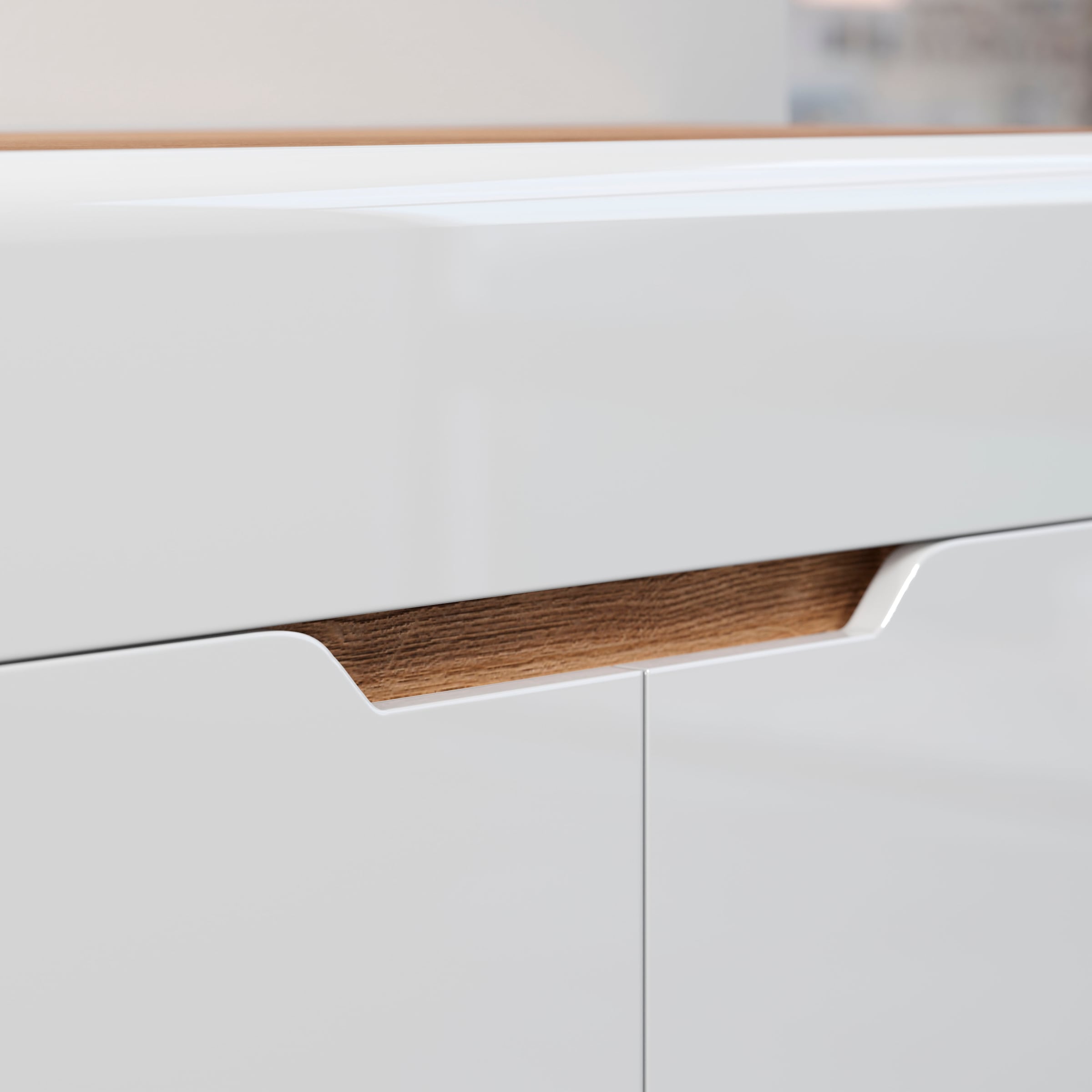 INOSIGN Kommode »Graz«, (Packung, 1 St.), Maße (B/H/T in cm): (91/94/38) - Farbe Weiß Hochglanz und Eiche