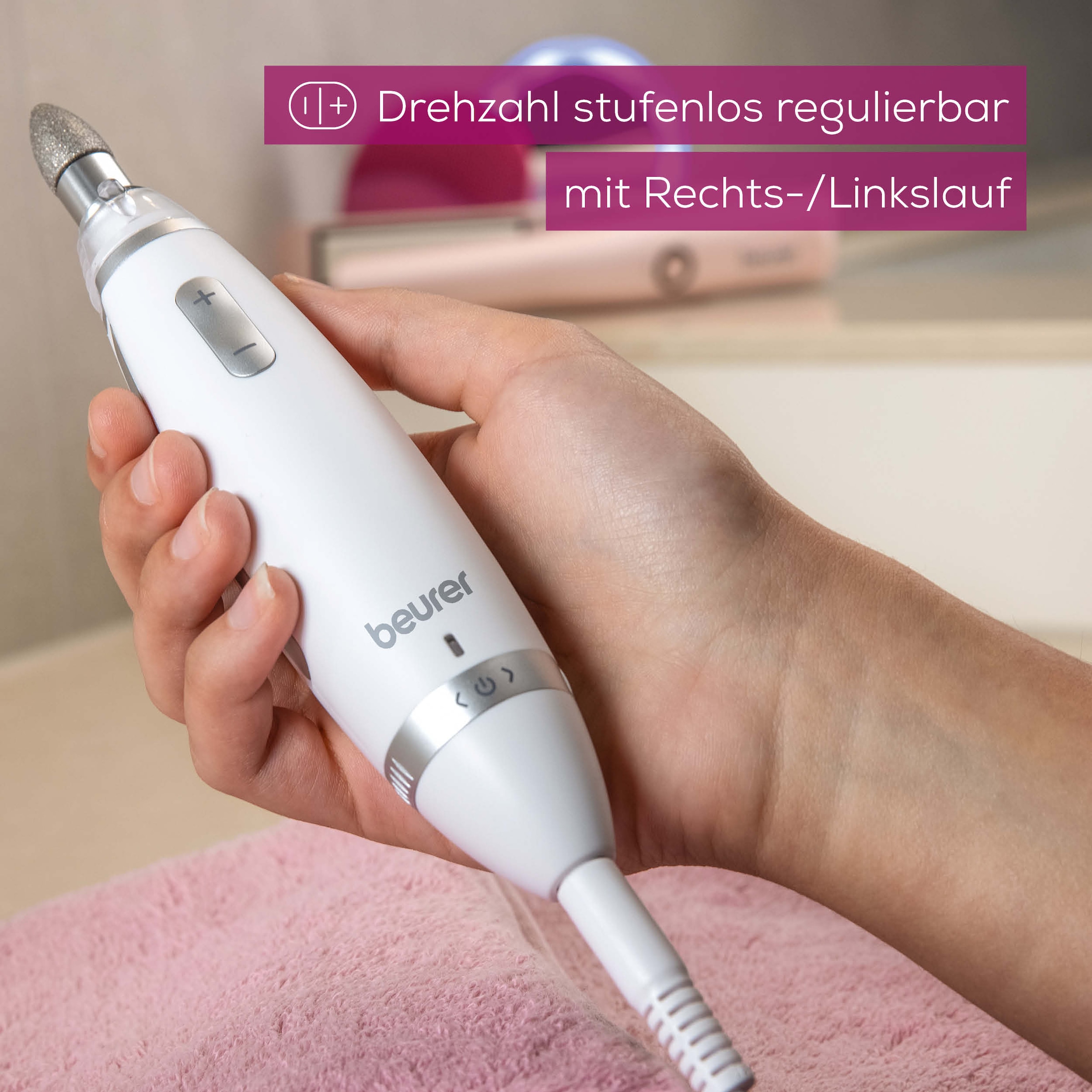 BEURER Maniküre-Pediküre-Set »MP 62 elektrische Nagelfeile für Maniküre und Pediküre zuhause«, Mit 10 Aufsätzen, LED-Licht und Aufbewahrungstasche