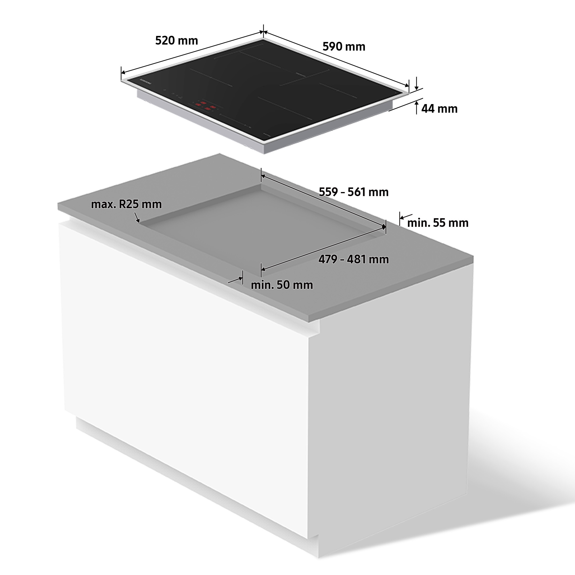 Samsung Induktions-Kochfeld »NZ64B4015HK/U1« Höhe des Kochfelds beträgt nur 44mm & Ideal für ovale Pfannen & Töpfe