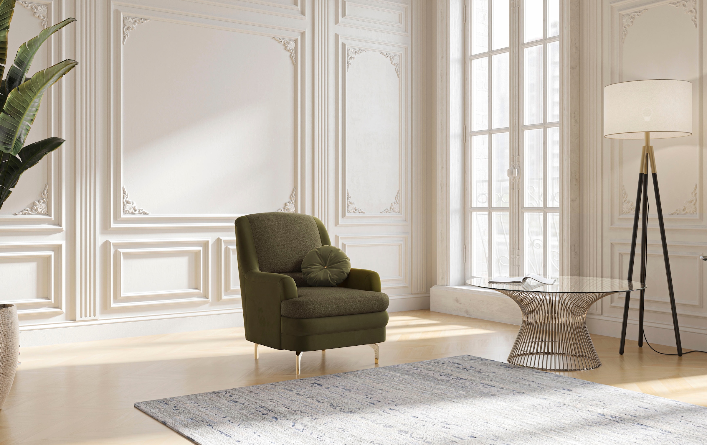 sit&more Sessel »Orient«, inkl. 1 Zierkissen mit Strass-Stein, goldfabene Metallfüße