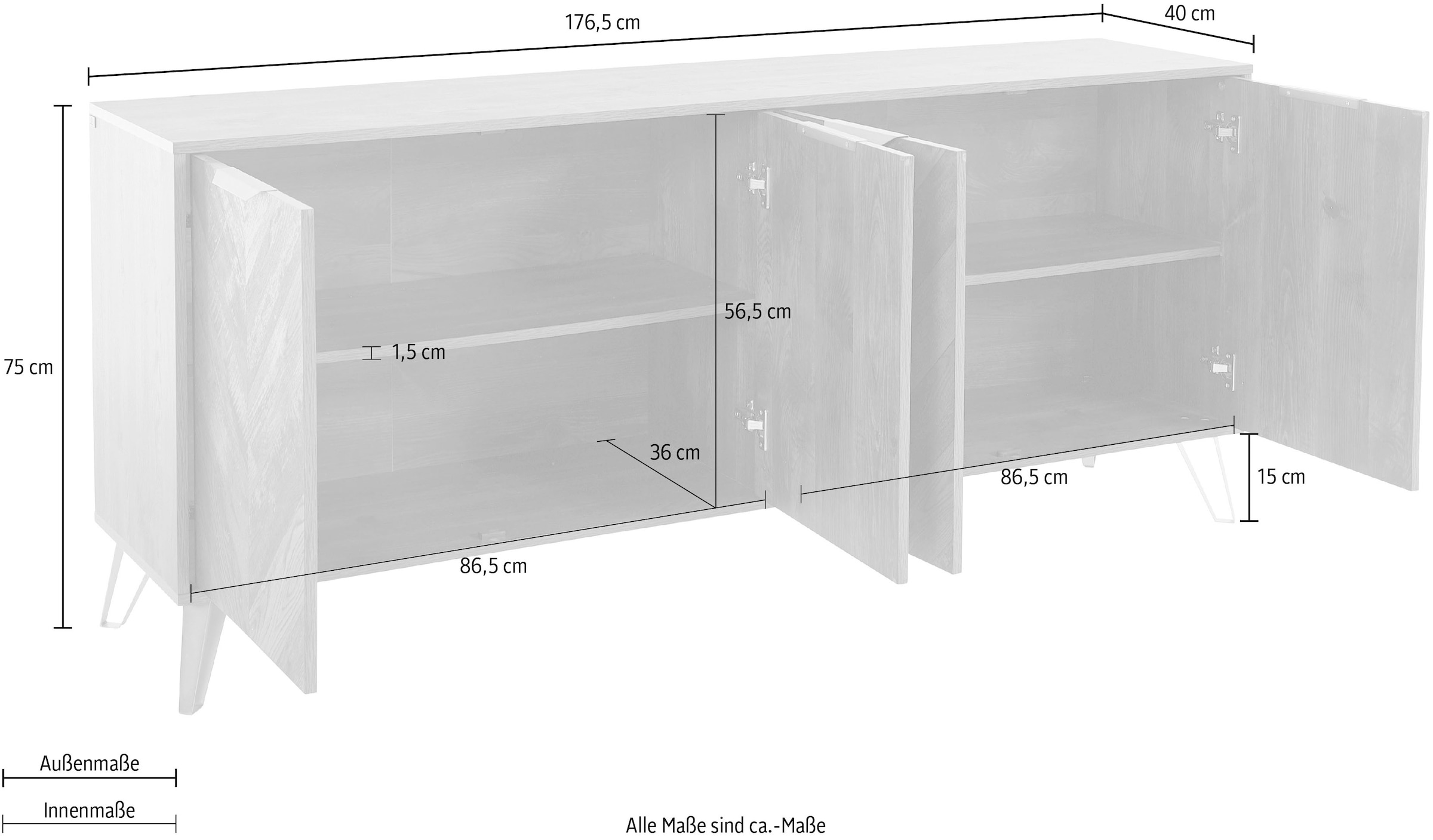 Leonique Sideboard »Nanterie«, aus einer edlen Holzoptik, mit Fischgrätenmuster, Breite 176,5 cm