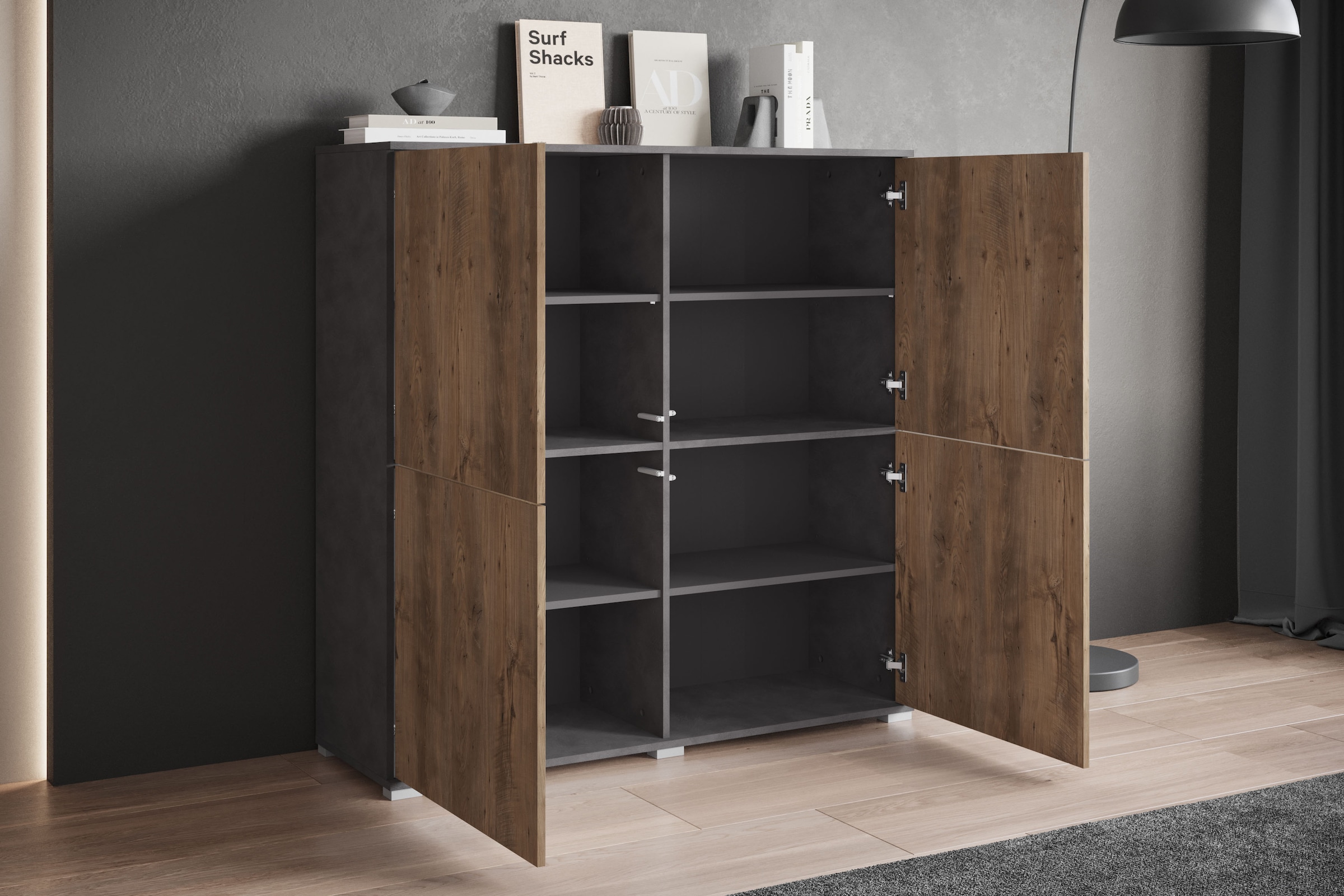 INOSIGN Highboard »Kenia, moderne grifflose Hochkommode mit 4 Türen, Breite 120 cm« 1 Stk. tlg. Push-to-Open-Fronten, höhenverstellbaren Einlegeböden