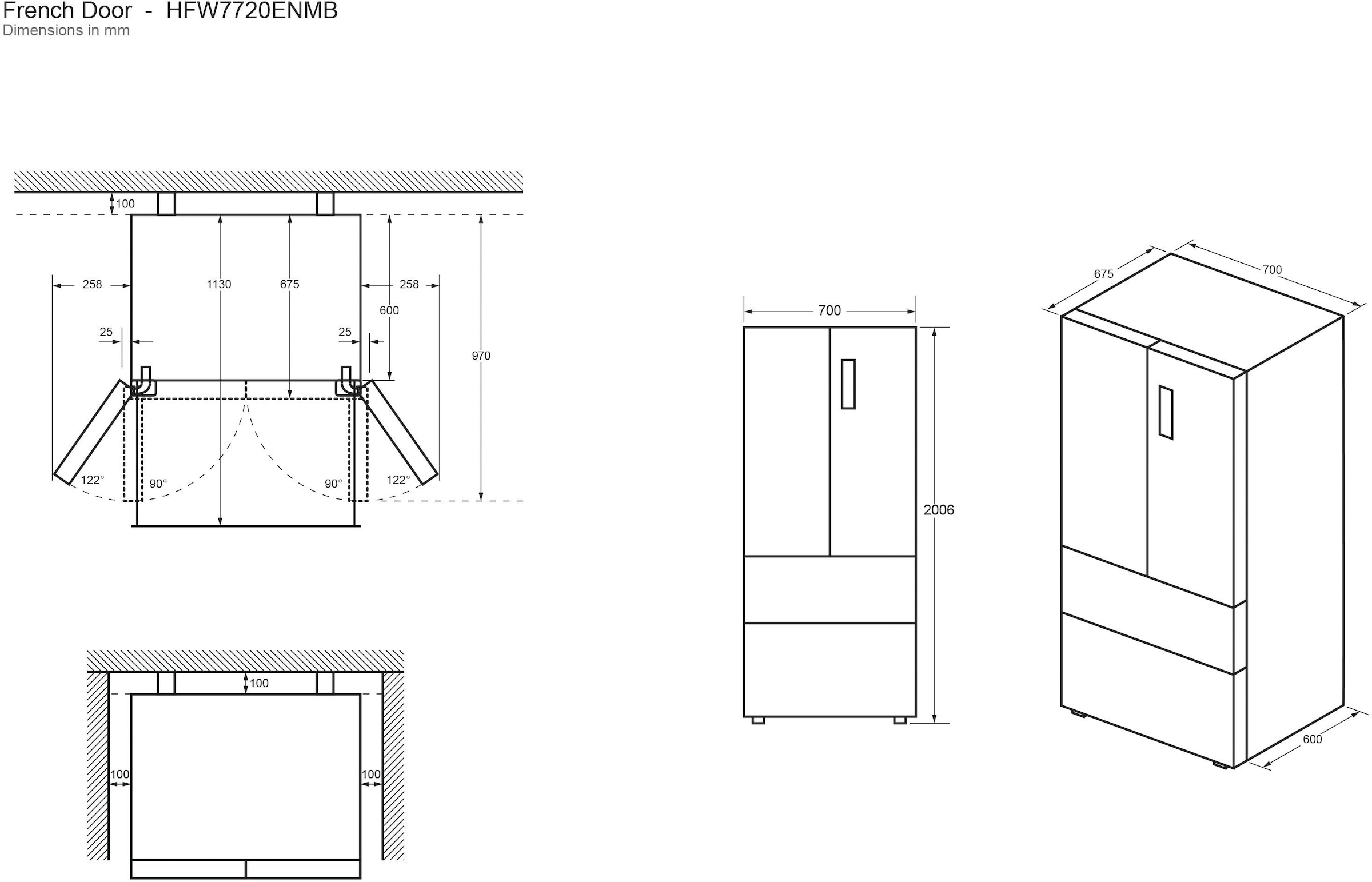 Haier French Door »HFW7720ENMB«, 201 cm hoch, 70 cm breit, Easy Access-Gefrierschubladen