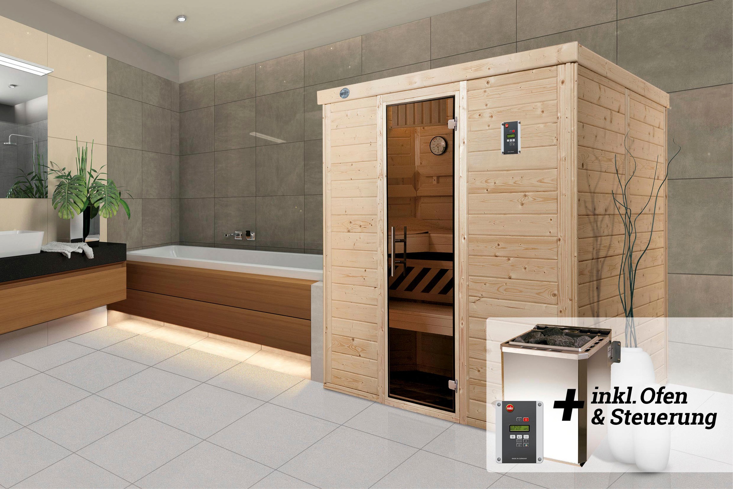 weka Sauna »Kemi« Set,  7,5 kW Bio-Ofen mit digitaler Steuerung