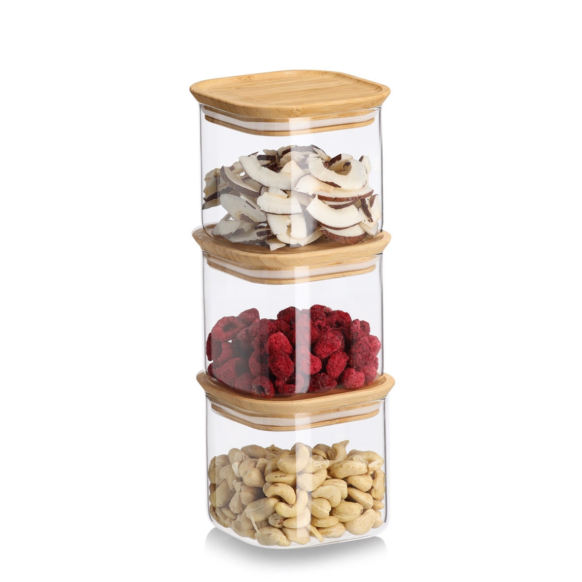 Zeller Present Vorratsglas »Vorratsglas-Set mit Bambusdeckel, 6tlg.« 3x 11x11x9,5 (600 ml), 2x 11x11x14 (950 ml), 1x 11x11x28 (2.150 ml) cm