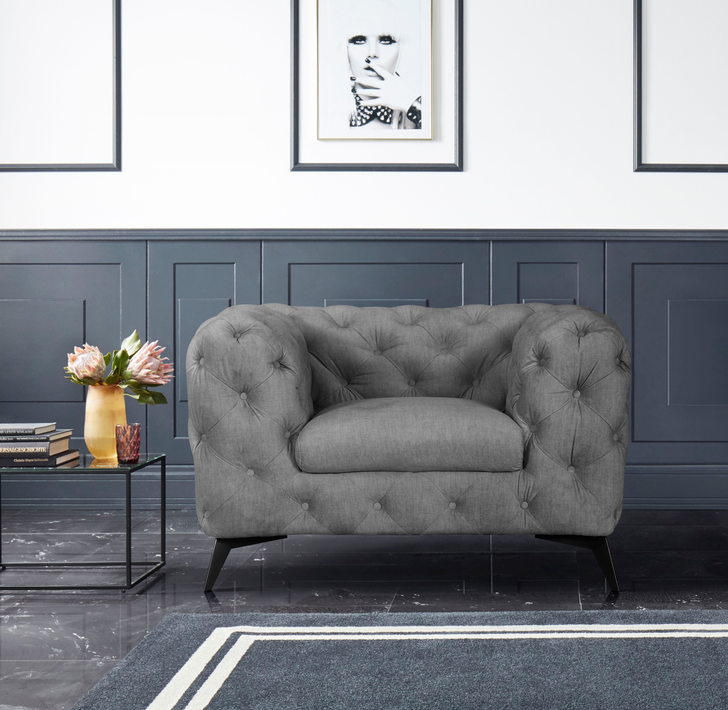 Leonique Chesterfield-Sessel »Glynis Sessel«, aufwändige Knopfheftung, moderne Chesterfield Optik, Fußfarbe wählbar