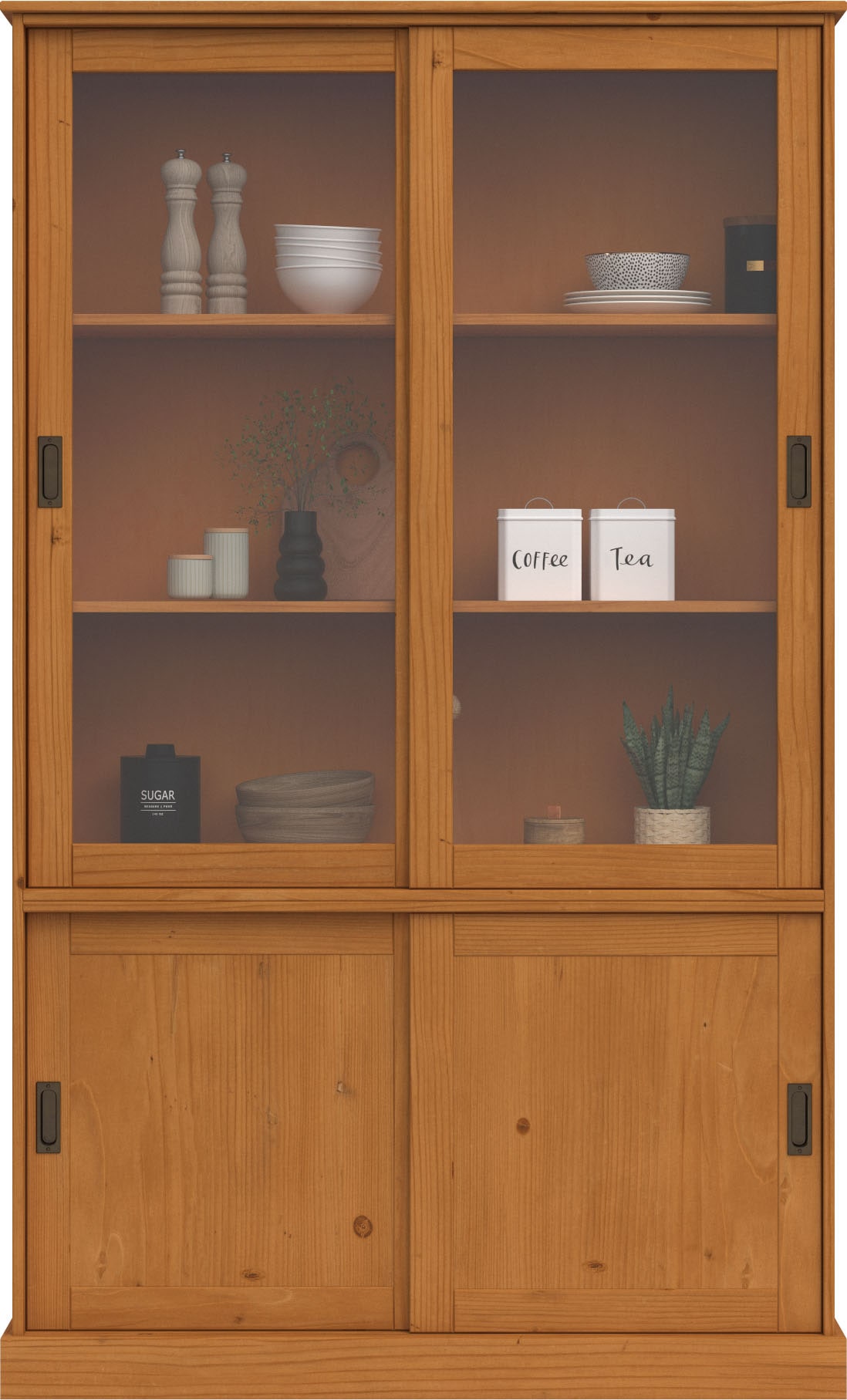 Home affaire Vitrine »Schröder«, mit 2+2 Schiebetüren, aus massivem Kiefernholz, Breite 114 cm
