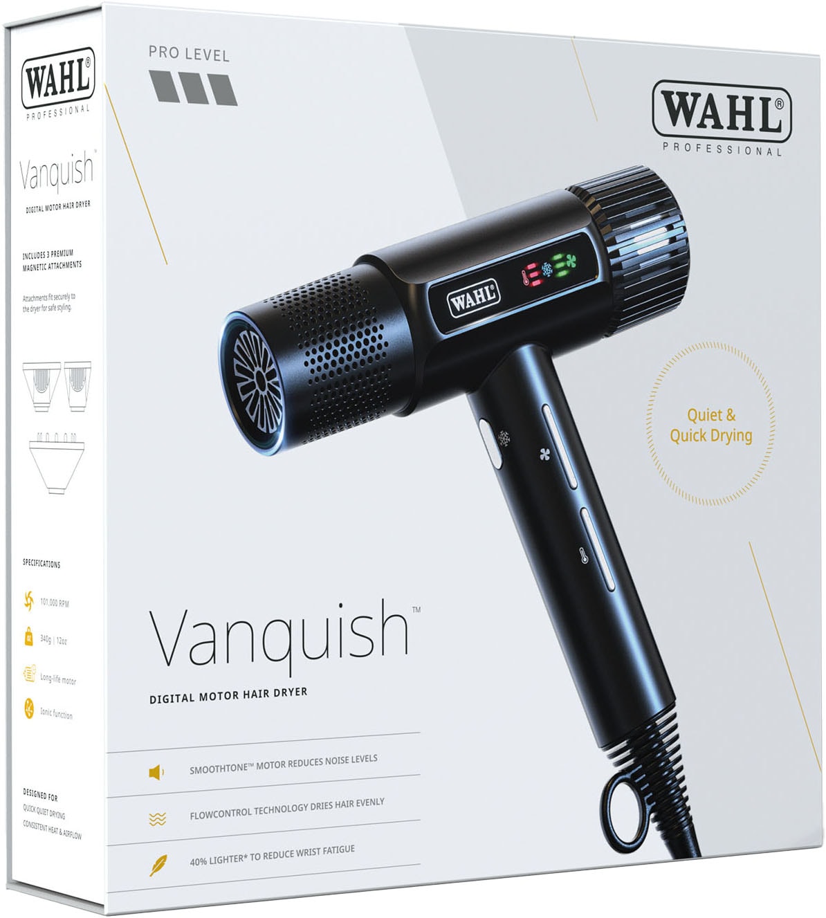 Wahl Ionic-Haartrockner »VANQUISH«, 1600 W, 3 Aufsätze, Leicht, SMOOTHTONE™-Motorsystem, FLOW CONTROL Technologie, Auto Clean