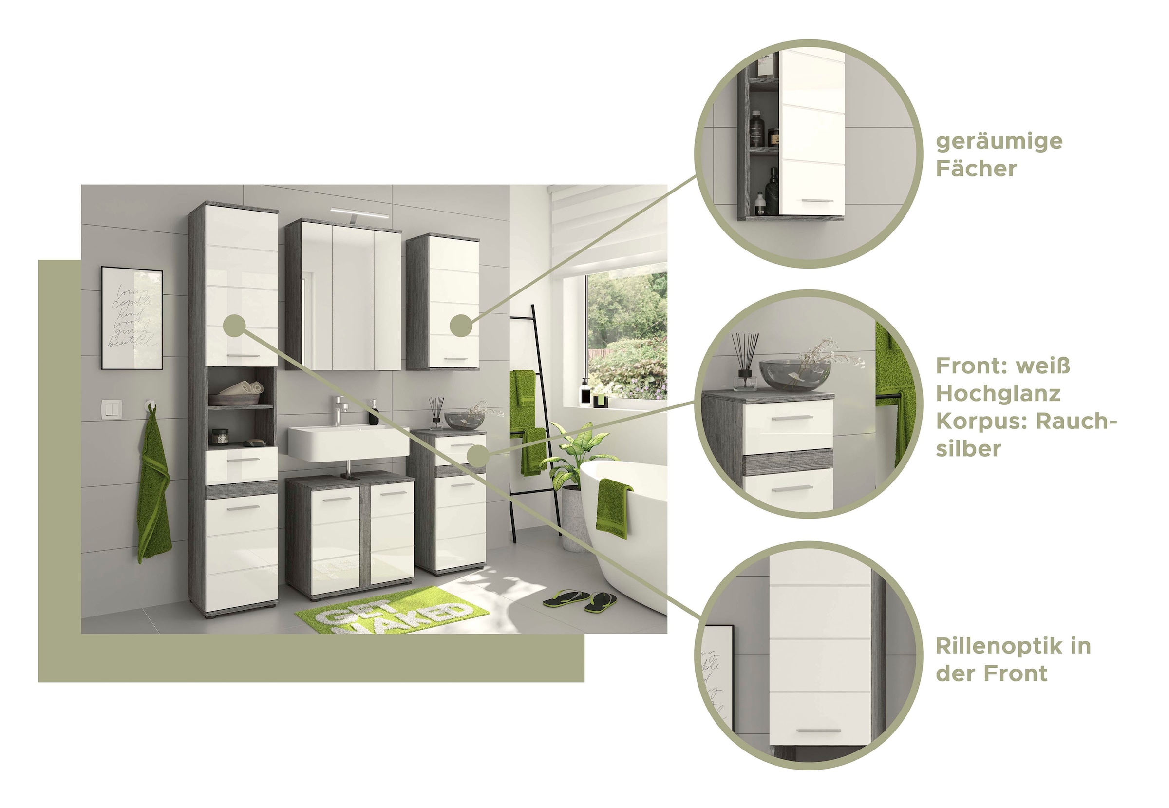 welltime Unterschrank »LUCCA, TOPSELLER!, Breite 35cm, 1 Tür (TA wechselbar), 1 Schubkasten« MDF Front, Badmöbel, Badschrank, Schrank, Bad, Badezimmer