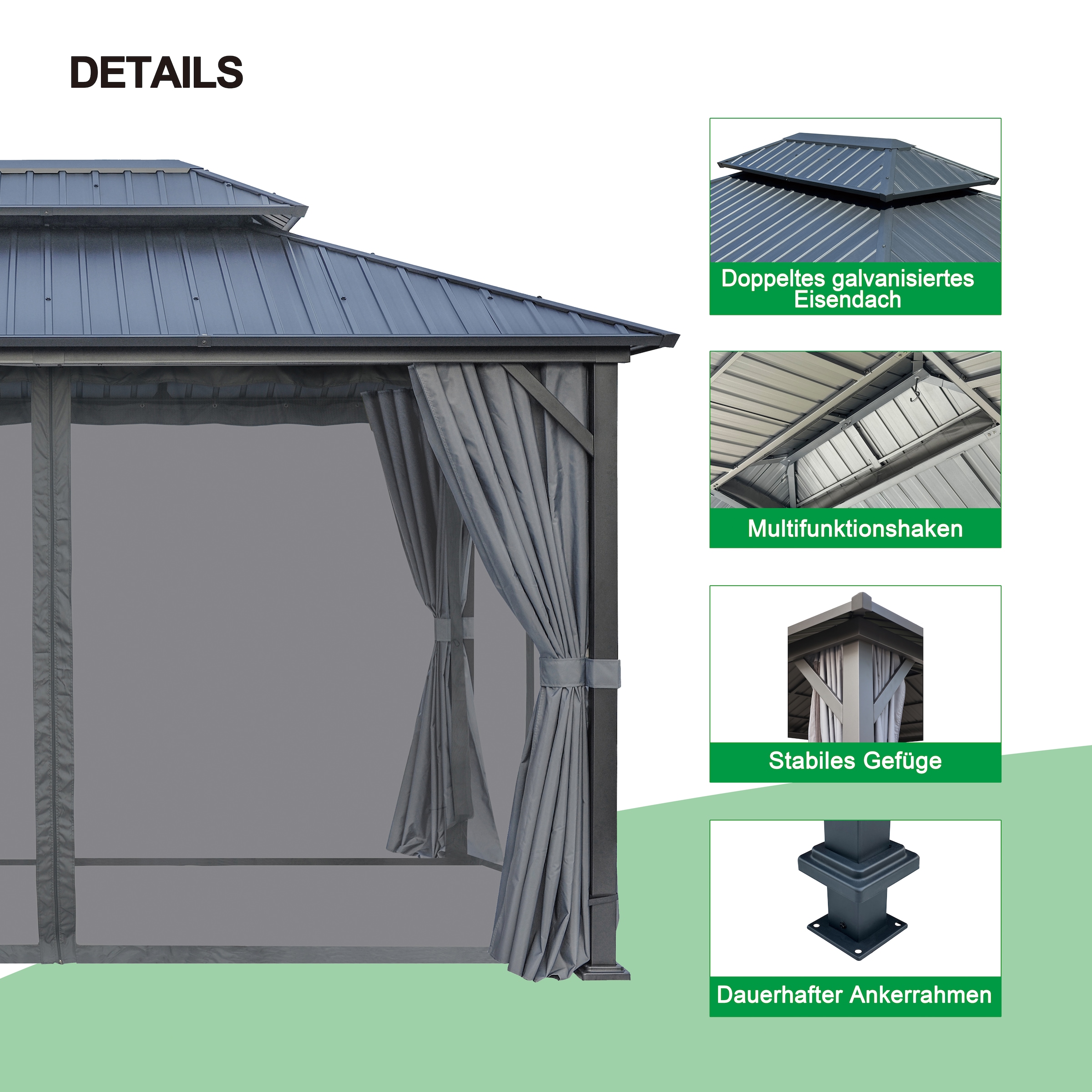 KONIFERA Pavillon »Thasos«, mit Doppeldach, in BxT: 300x300 cm und 400x300 cm, ohne Seitenteile